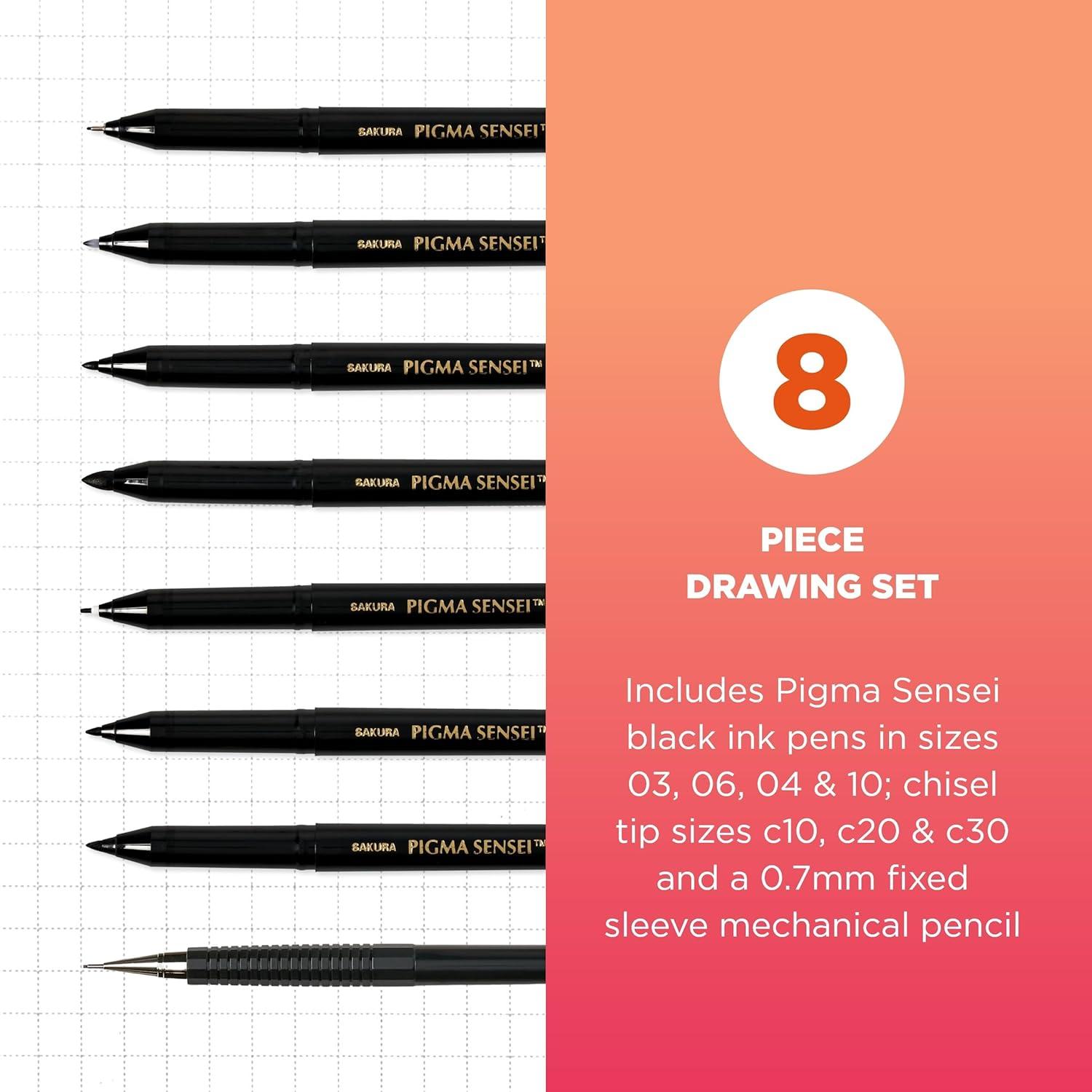 SAKURA 50204 8-Piece Pigma Sensei Manga Drawing Kit, Black(8-PC Drawing Set)