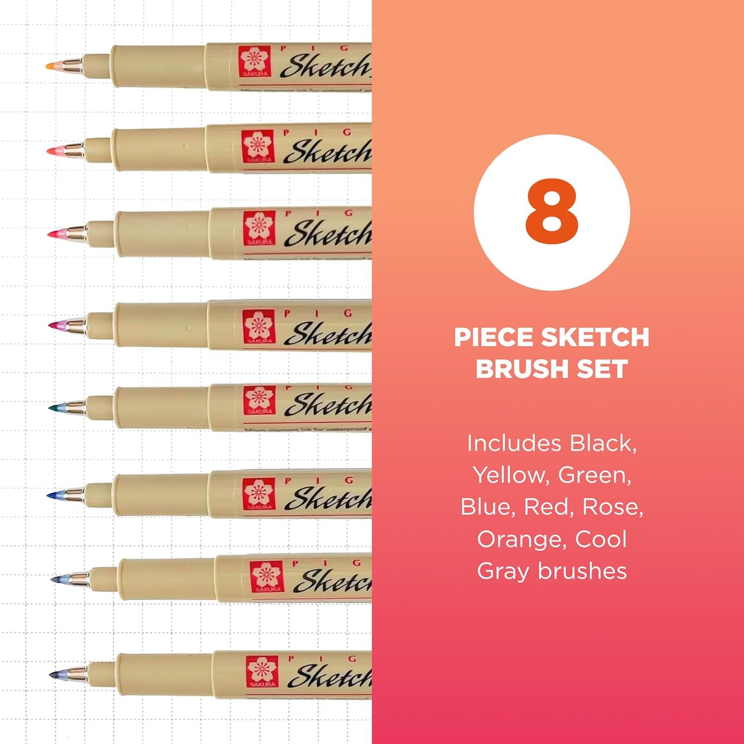 SAKURA Pigma Sketch Brush – Archival Ink Sketching Pens – Art Pens for Calligraphy, Hand Lettering & Writing – Assorted Archival Colors – 8 Pack