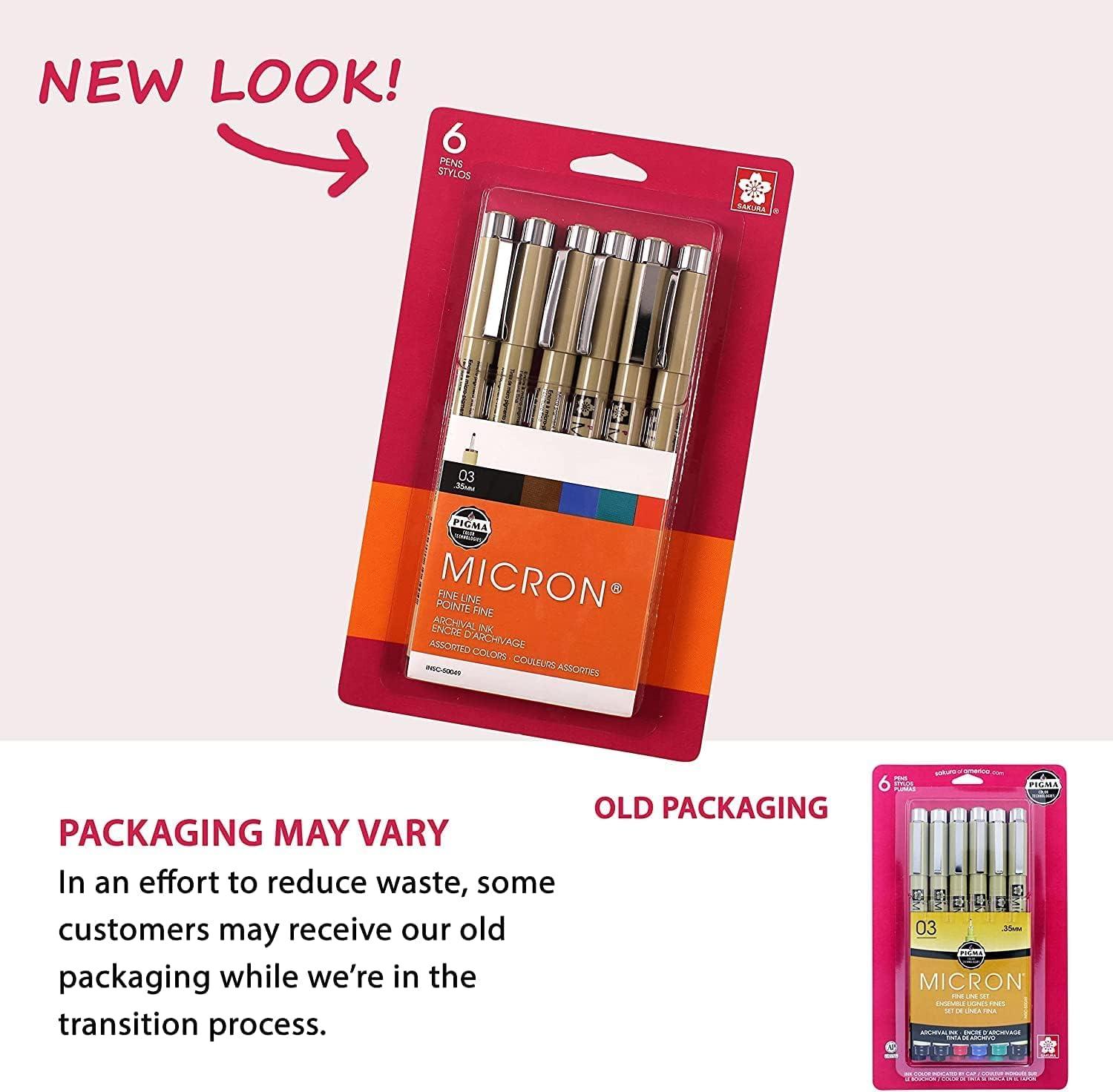 SAKURA Pigma Micron Fineliner Pens, 03 Tip Size, Archival Ass’t Colors, 6 PK 50049(03 Tip)