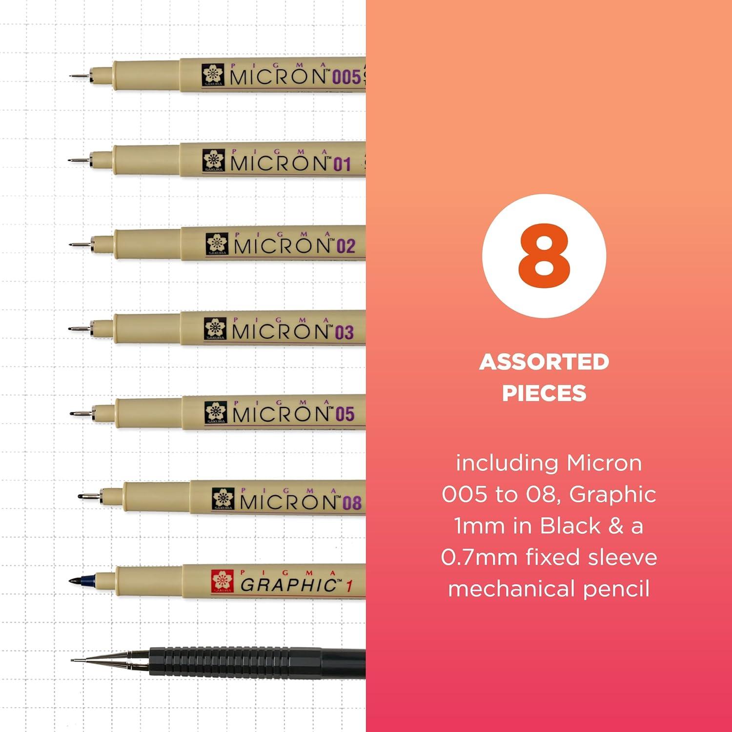 SAKURA 50203 8-Piece Pigma Manga Comic Pro Drawing Kit(8 Pen Pack)