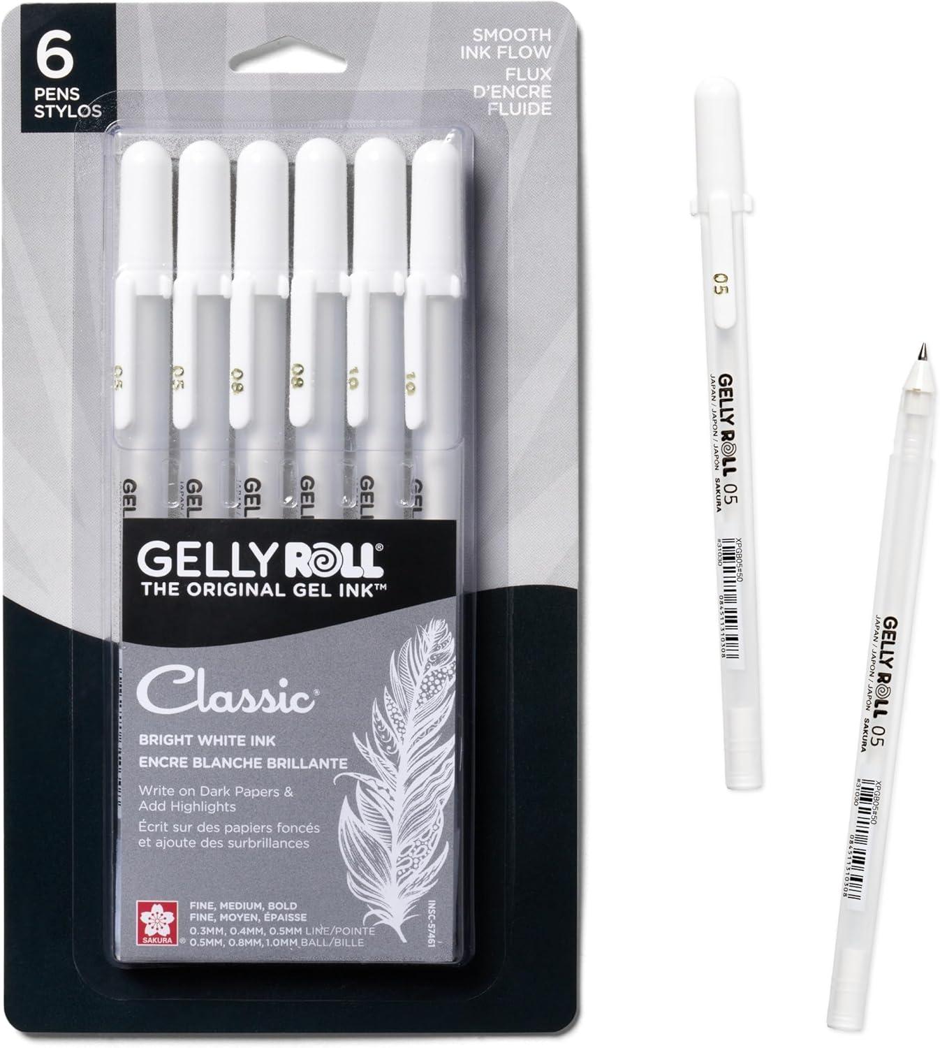 SAKURA Gelly Roll Classic Gel Pens, Opaque White Ink, Ass’t Tips 05/08/10, 6 PK 57461(1 Count (Pack of 6))