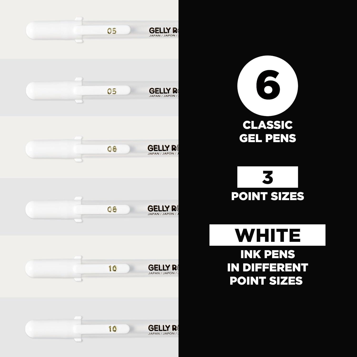 SAKURA Gelly Roll Classic Gel Pens, Opaque White Ink, Ass’t Tips 05/08/10, 6 PK 57461(1 Count (Pack of 6))