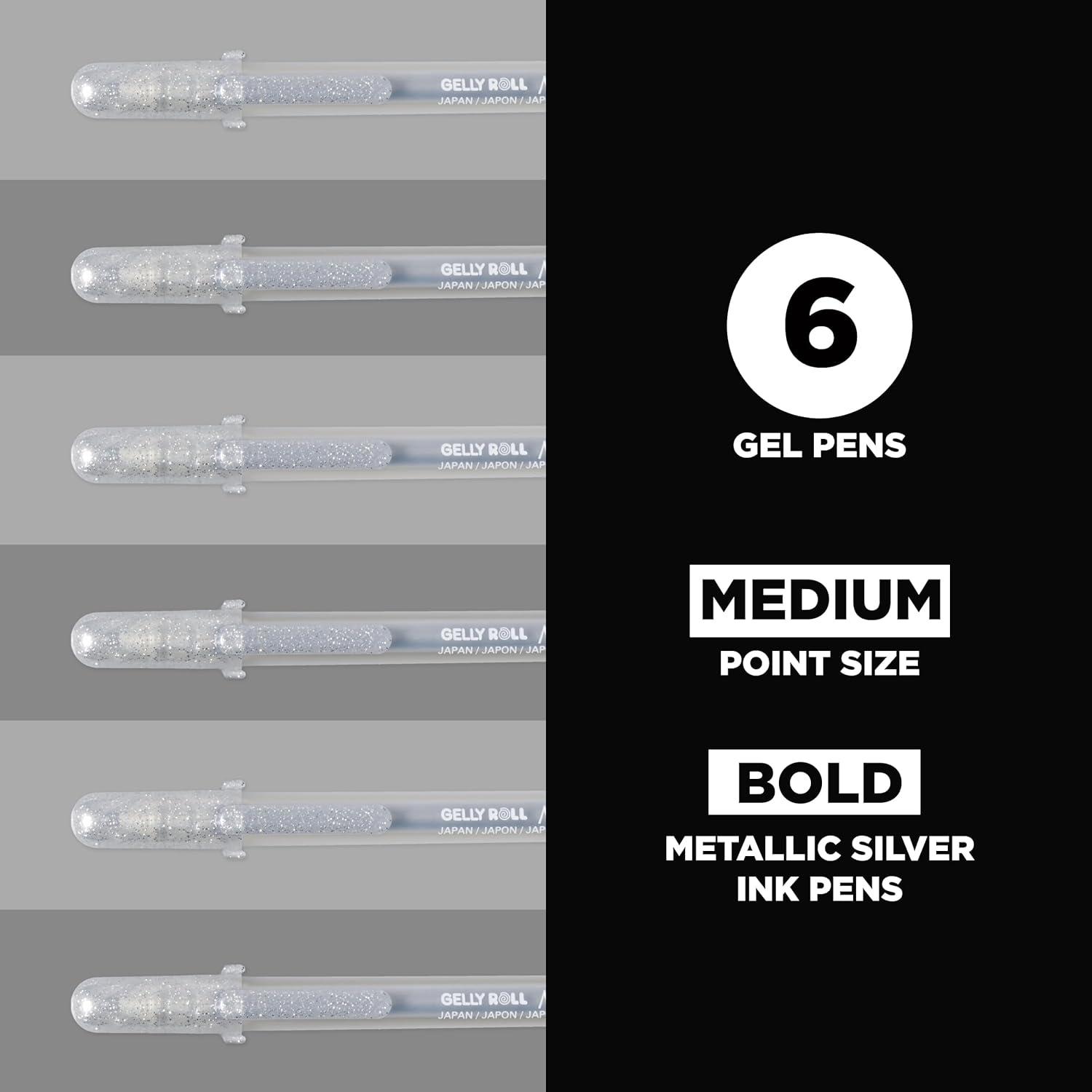 SAKURA Gelly Roll Metallic Gel Pens – Pens For Scrapbook, Journals or Drawing – Art Gifts, Holiday Gifts & DIY Projects – Colored Metallic Ink – Medium Line – 10 Pack(Metallic Silver)