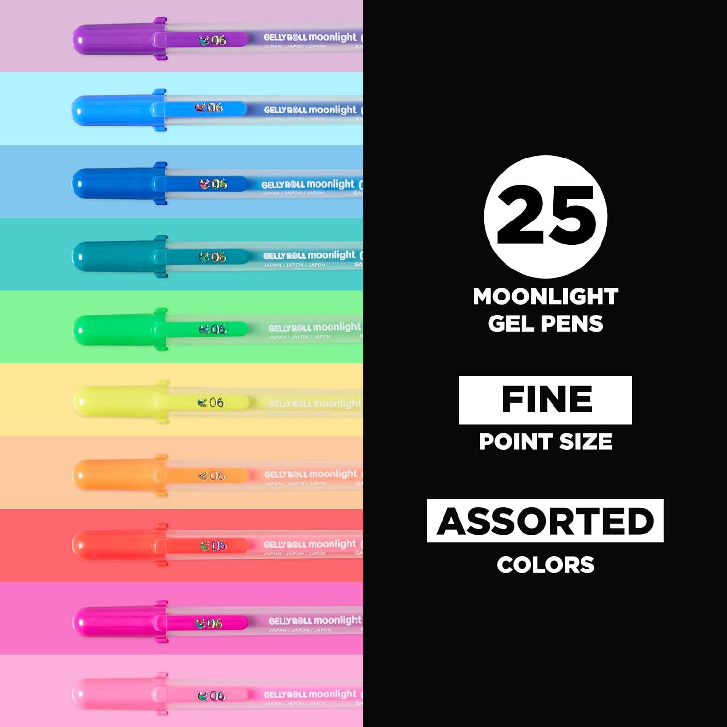 SAKURA Gelly Roll Moonlight 25 Pack, 06 Fine point, Bright Opaque Ink Gel Pens, Creamy Smooth Ink, Writes on Dark Paper(Assorted)