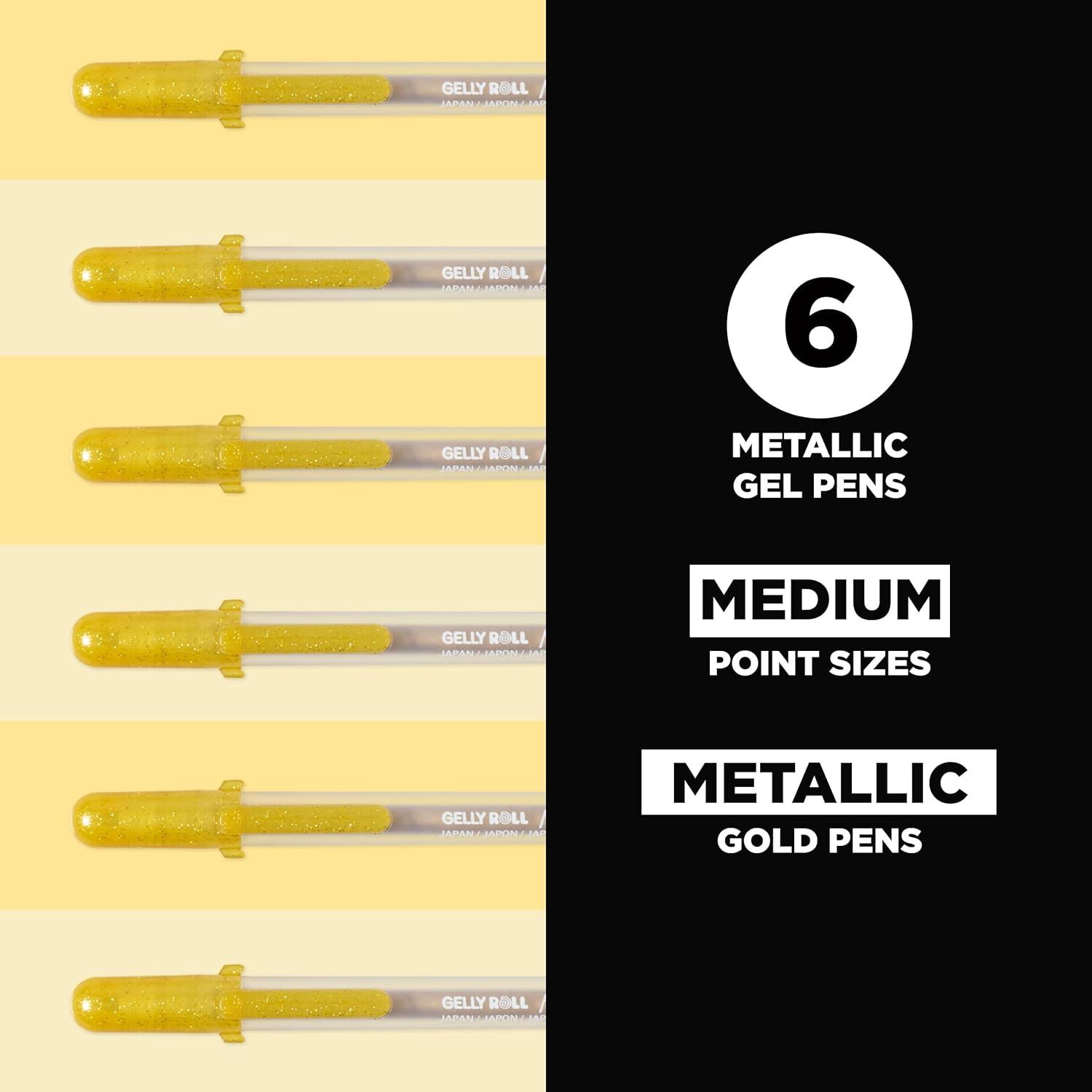 SAKURA Gelly Roll Metallic Gel Pens – Pens For Scrapbook, Journals or Drawing – Art Gifts, Holiday Gifts & DIY Projects – Colored Metallic Ink – Medium Line – 10 Pack(Metallic Gold)