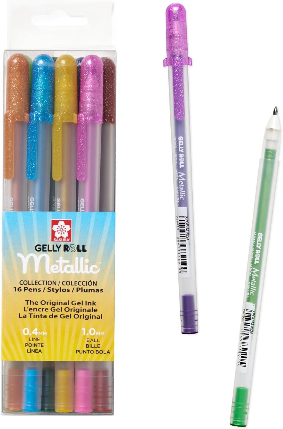 SAKURA Gelly Roll Metallic Gel Pens – Pens For Scrapbook, Journals or Drawing – Art Gifts, Holiday Gifts & DIY Projects – Colored Metallic Ink – Medium Line – 10 Pack(Metallic Gold)