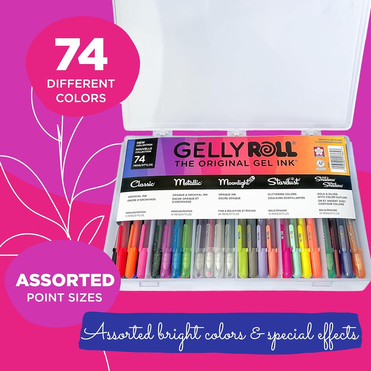 SAKURA Gelly Roll Gel Pens – Gift Set – Assorted Colored Ink with Special Effects – 74 Pack & 3D Soufflé Pen – Opaque White and Pastel Ink Colors – 10 Pack