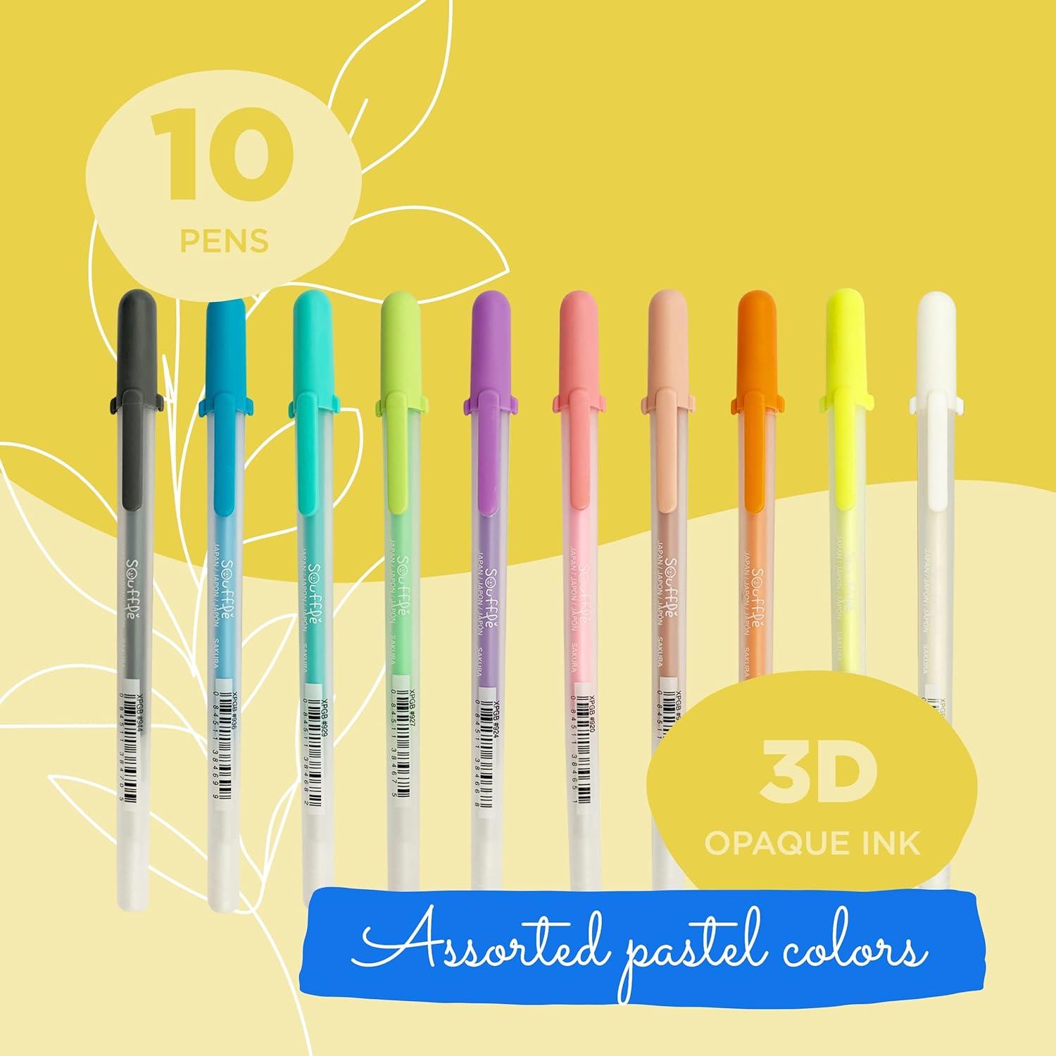 SAKURA Gelly Roll Gel Pens – Gift Set – Assorted Colored Ink with Special Effects – 74 Pack & 3D Soufflé Pen – Opaque White and Pastel Ink Colors – 10 Pack