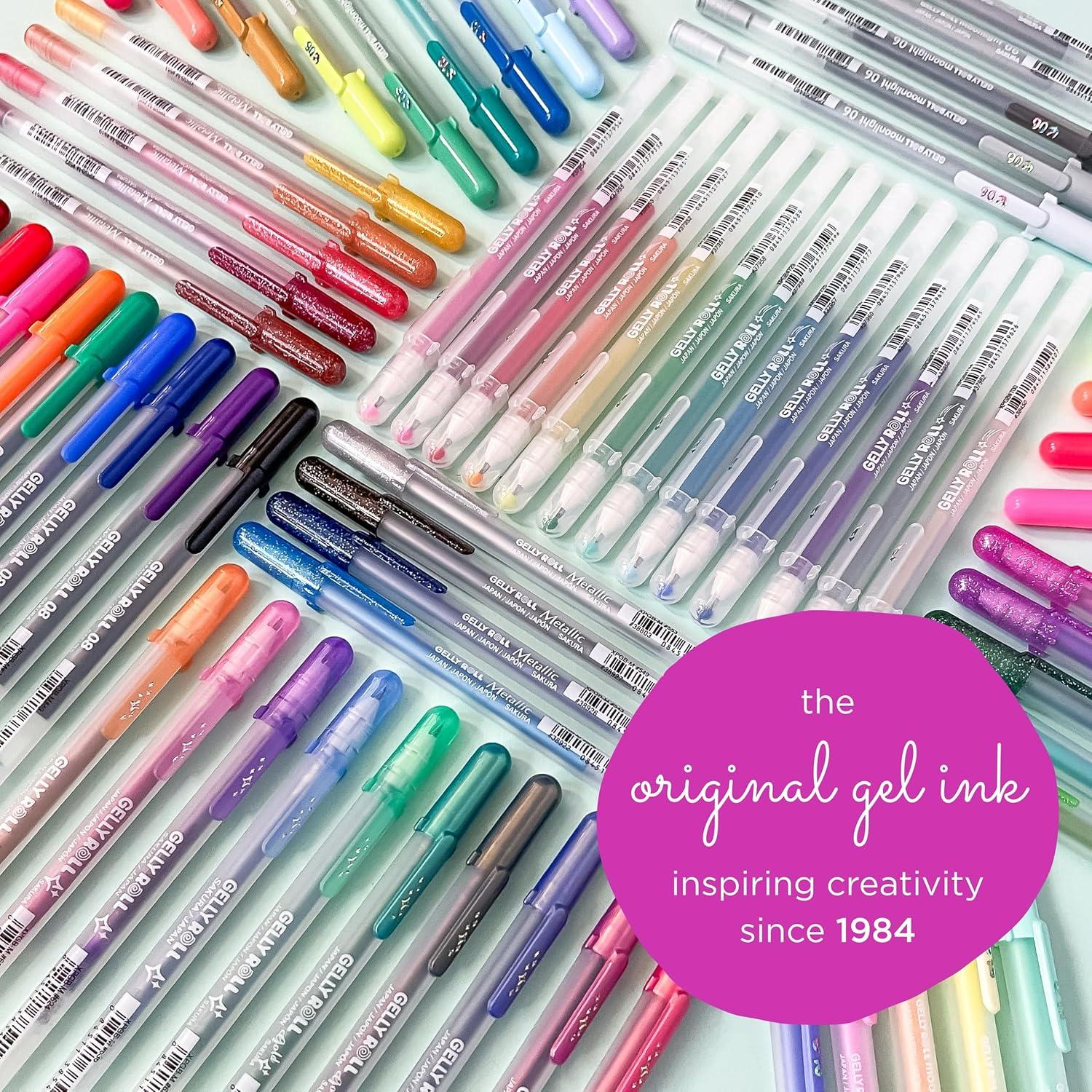 SAKURA Gelly Roll Gel Pens – Gift Set – Assorted Colored Ink with Special Effects – 74 Pack & 3D Soufflé Pen – Opaque White and Pastel Ink Colors – 10 Pack