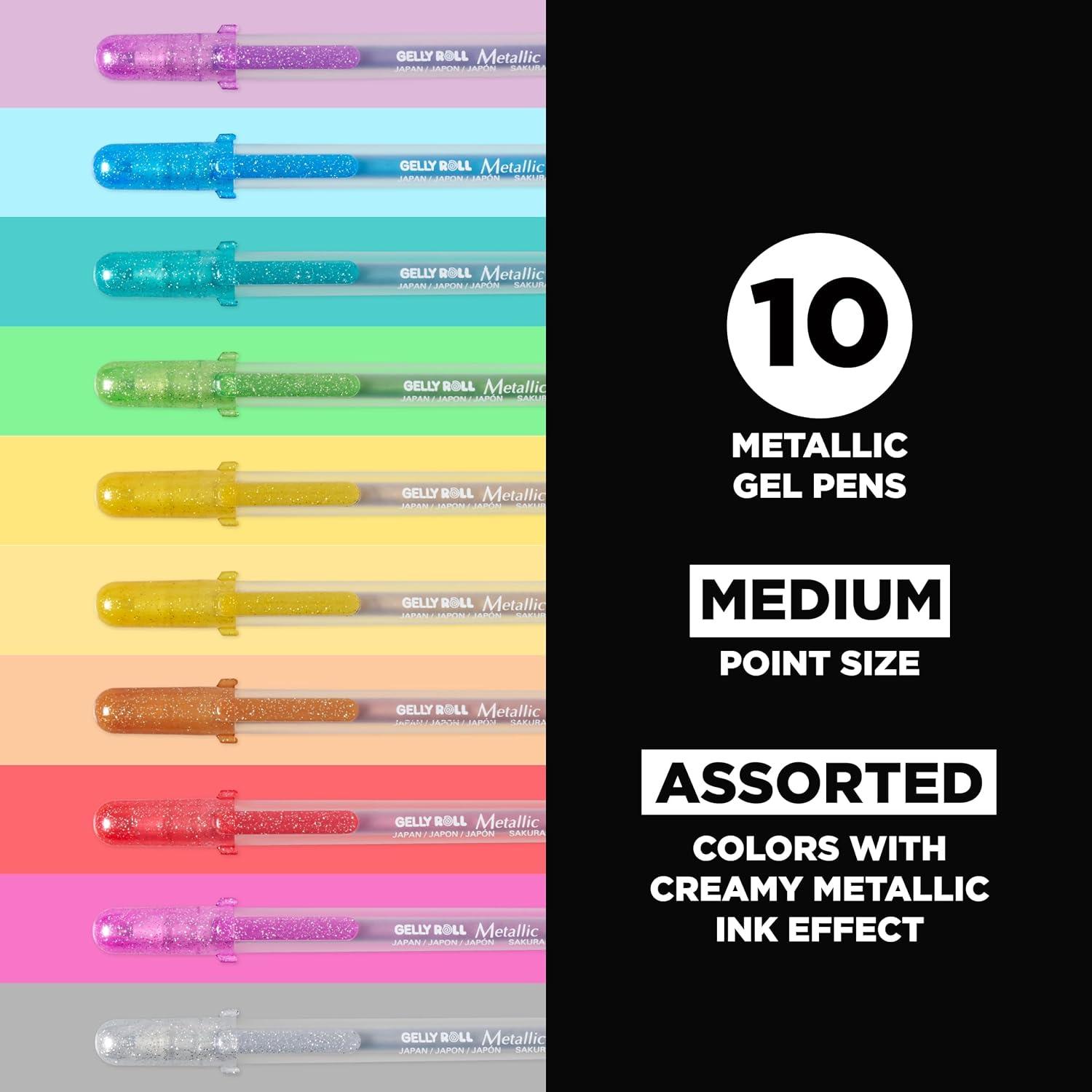 SAKURA Gelly Roll Metallic Gel Pens – Pens For Scrapbook, Journals or Drawing – Art Gifts, Holiday Gifts & DIY Projects – Colored Metallic Ink – Medium Line – 10 Pack(Multi Colored Metallic)
