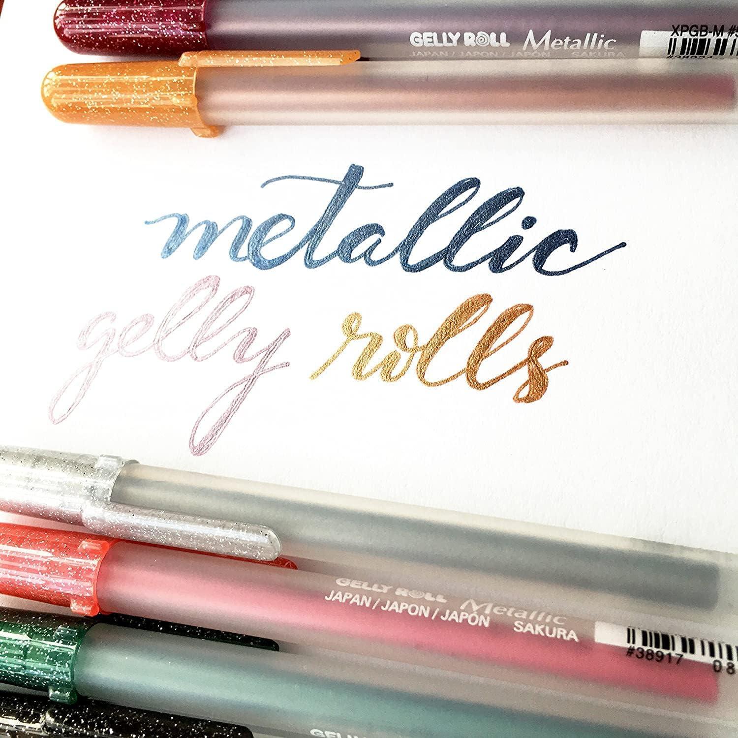 SAKURA Gelly Roll Metallic Gel Pens – Pens For Scrapbook, Journals or Drawing – Art Gifts, Holiday Gifts & DIY Projects – Colored Metallic Ink – Medium Line – 10 Pack(Multi Colored Metallic)
