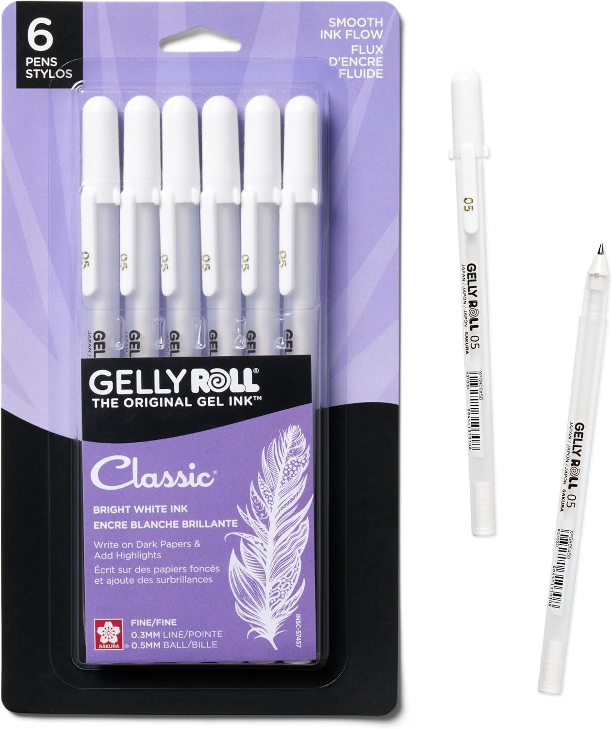 SAKURA Gelly Roll Classic Gel Pens, Opaque White Ink, Ass’t Tips 05/08/10, 6 PK 57461(6 Count (Pack of 1))