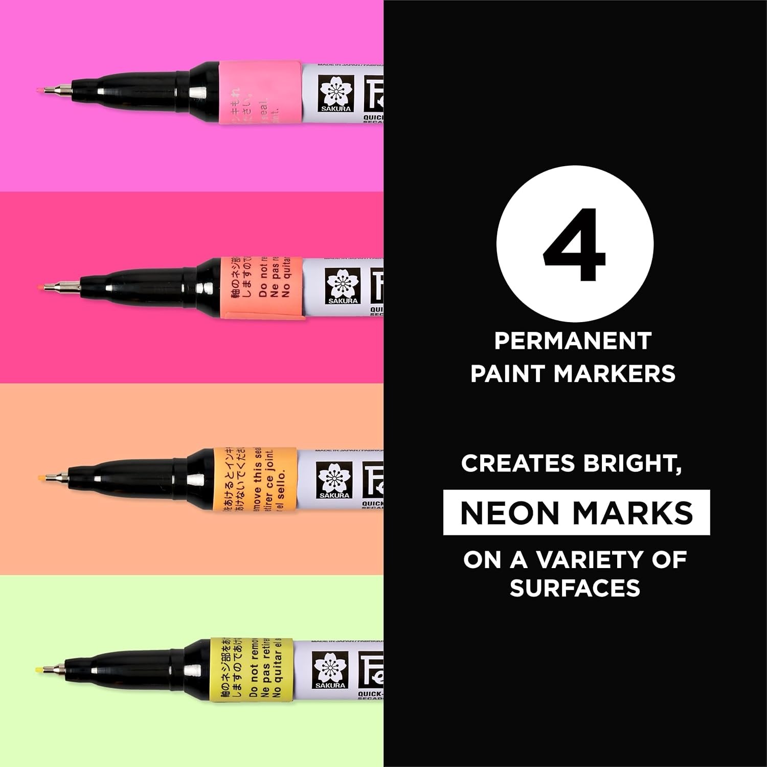 SAKURA Pen-touch Fluorescent Paint Markers, Extra Fine Tip, 4 PK #42192