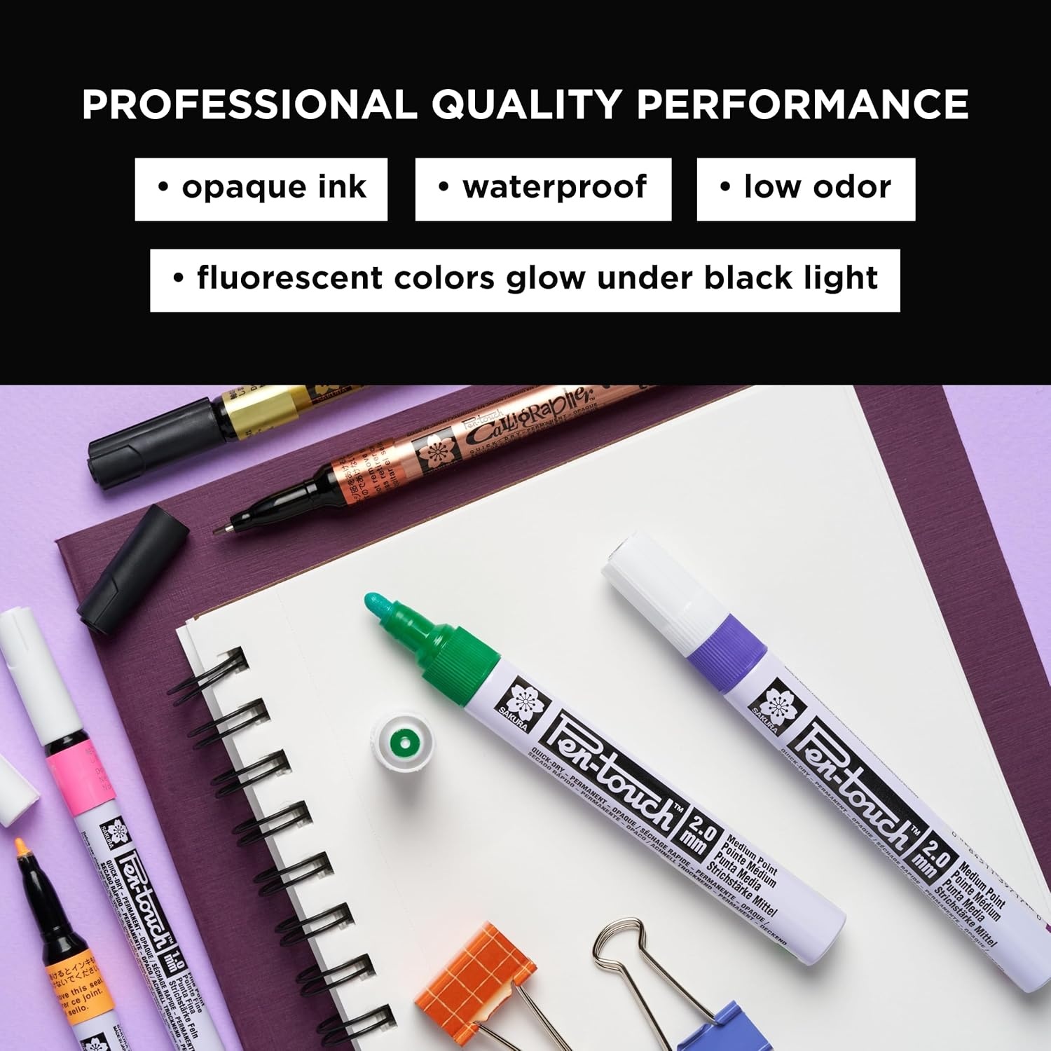 SAKURA Pen-touch Fluorescent Paint Markers, Extra Fine Tip, 4 PK #42192