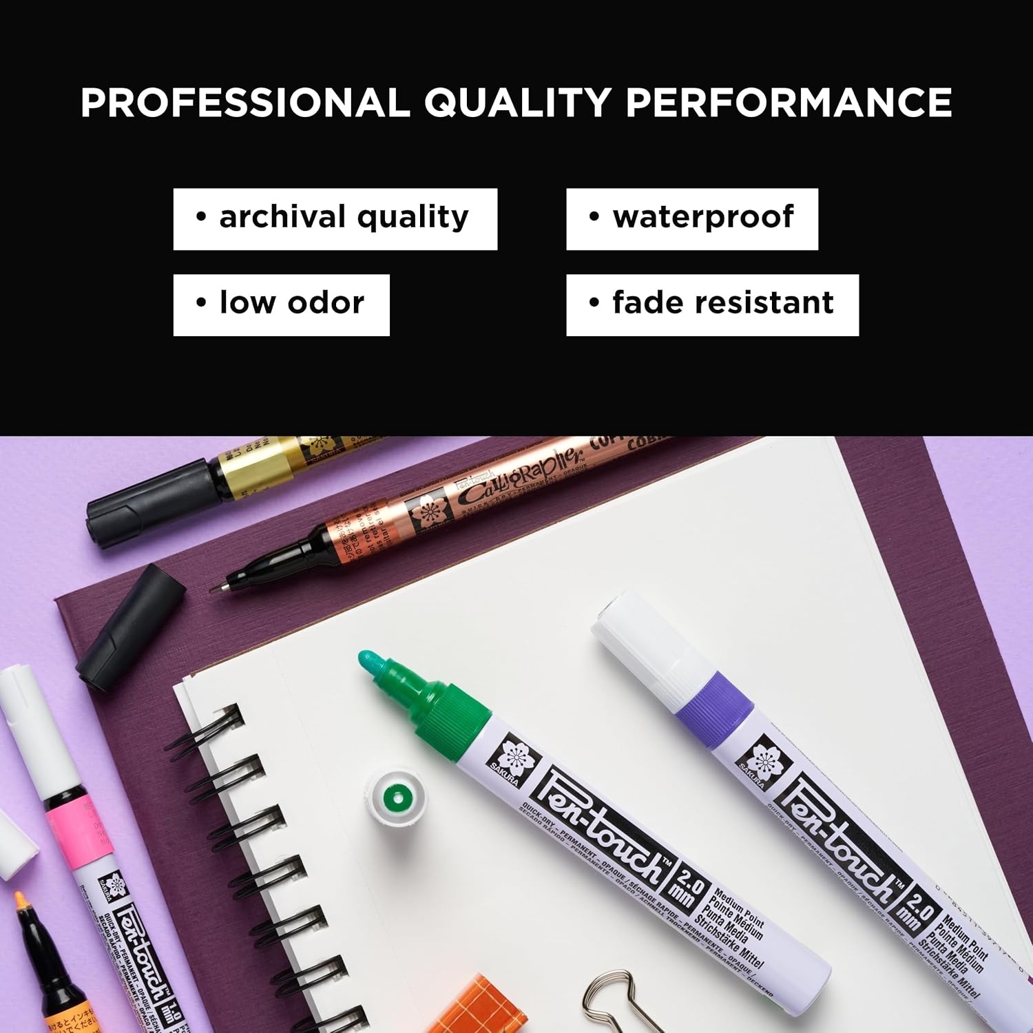 SAKURA 47391 4-Piece Fine Pentouch Calligrapher Paint Marker, 1.8mm, Gold, Silver, Copper and Black(1 Count (Pack of 4))