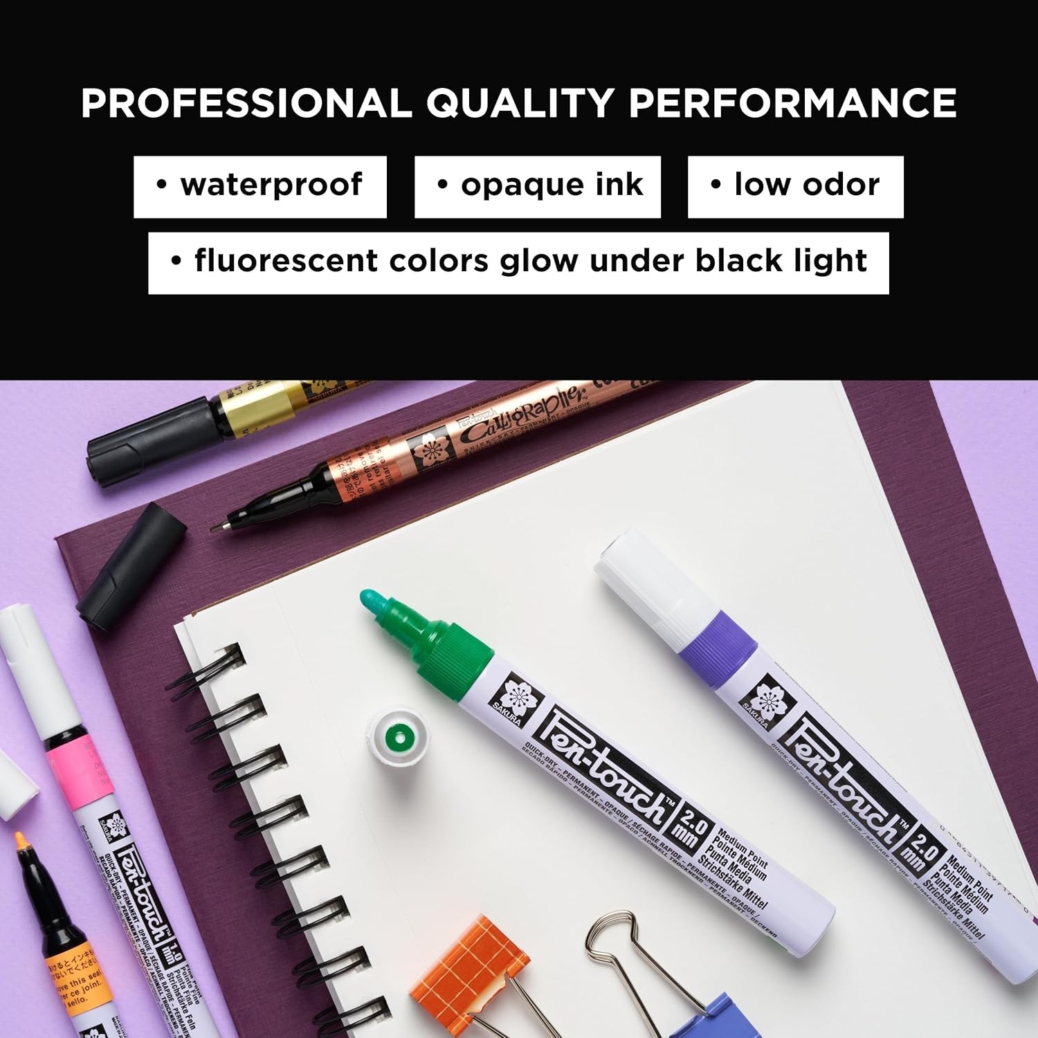 SAKURA Pen-touch Fluorescent Paint Markers, Fine Tip, 4 PK #42393