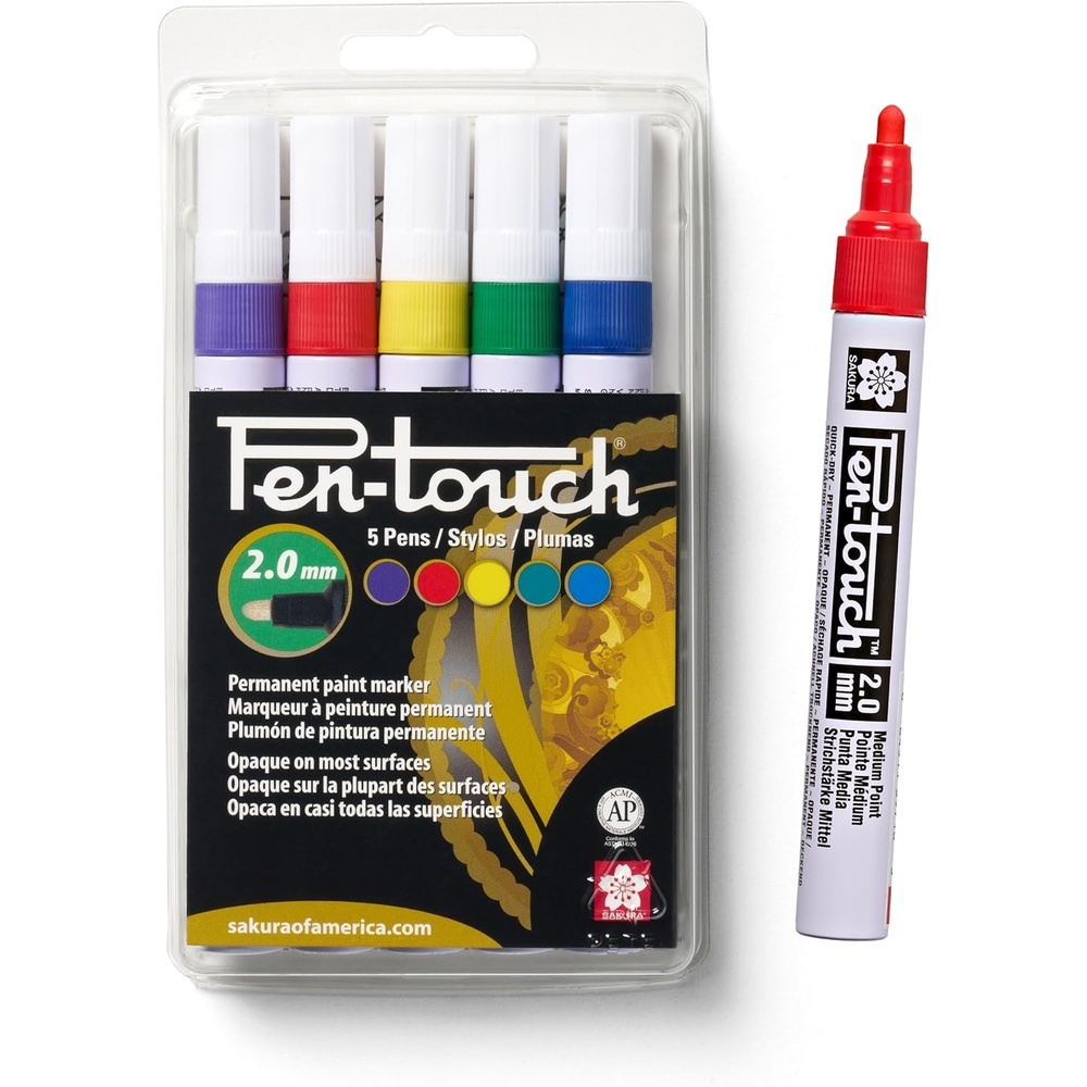 SAKURA 42592 5-Piece 2.0mm Pentouch Paint Marker, Medium, Yellow, Red, Purple, Green and Blue, Medium 5-pc b Set(5 Count (Pack of 1))