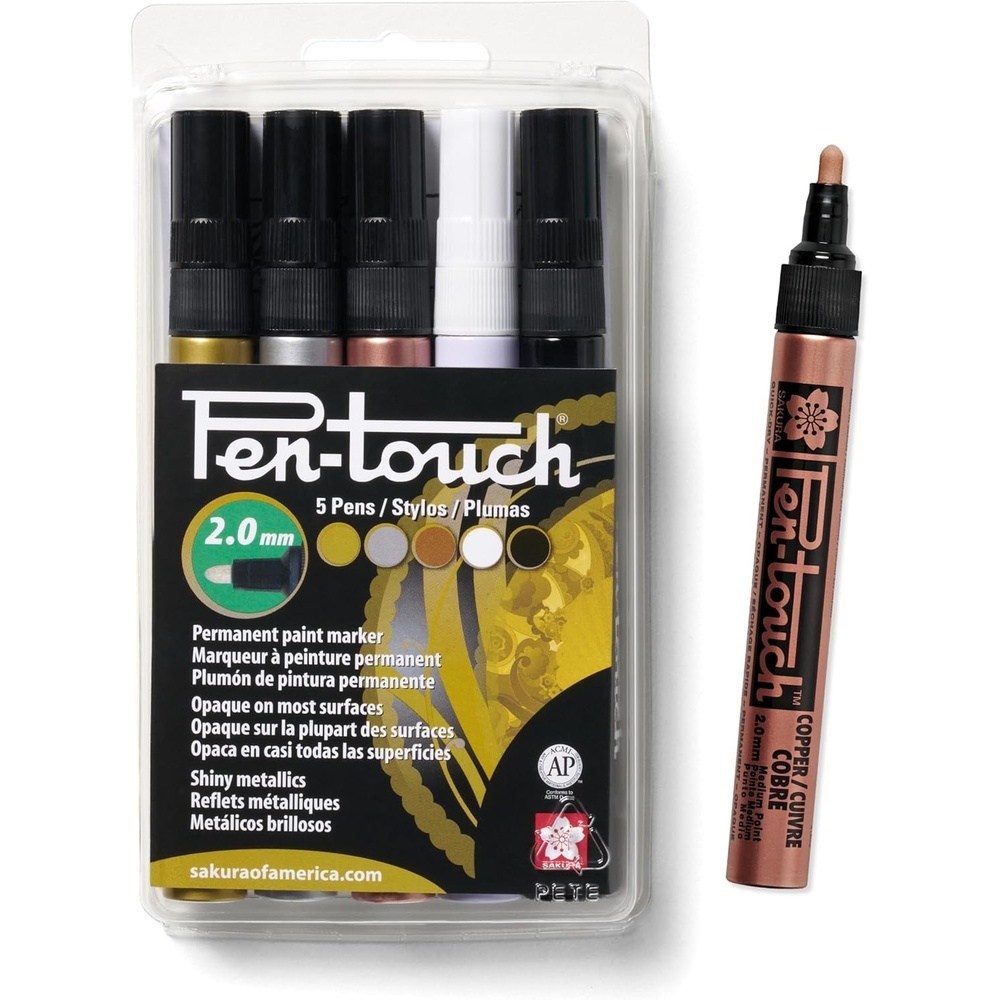 SAKURA 42592 5-Piece 2.0mm Pentouch Paint Marker, Medium, Yellow, Red, Purple, Green and Blue, Medium 5-pc b Set(1 Count (Pack of 5))
