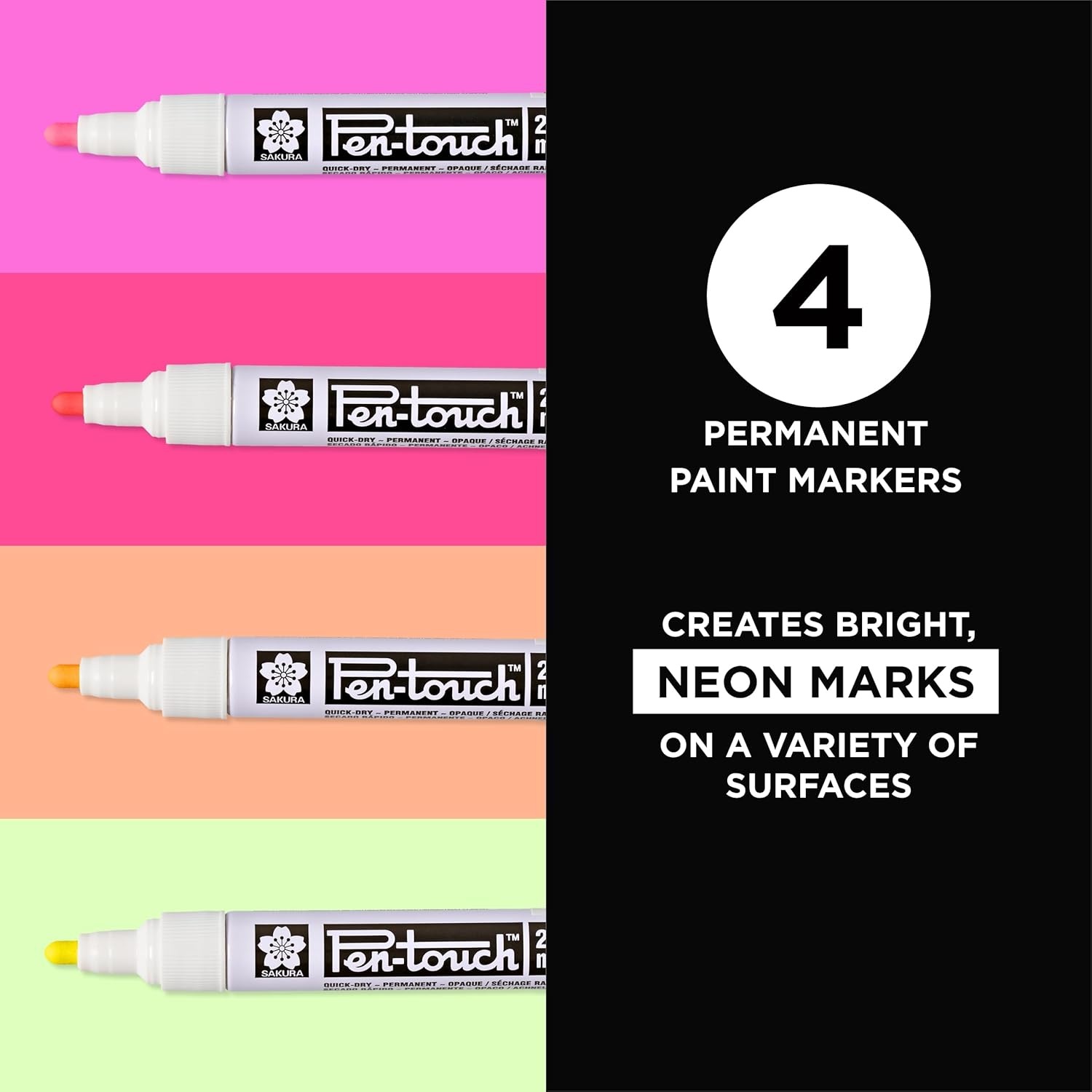 SAKURA Pen-touch Fluorescent Paint Markers, Medium Tip, 4 PK #42593
