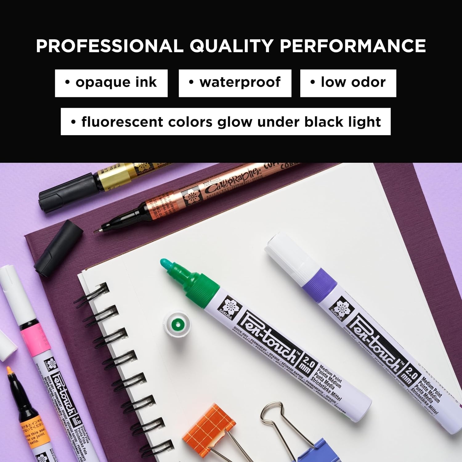 SAKURA Pen-touch Fluorescent Paint Markers, Medium Tip, 4 PK #42593