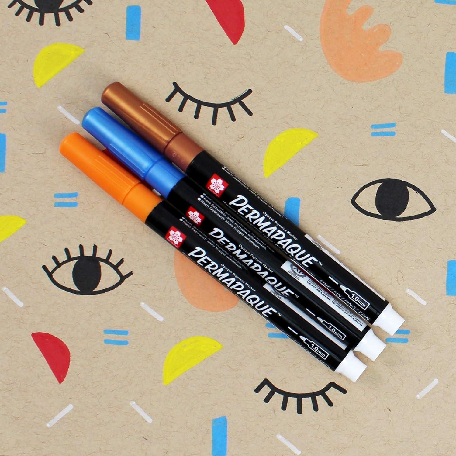 SAKURA Permapaque Fine Point Markers, Bright 7 PK #58319(Metallic)