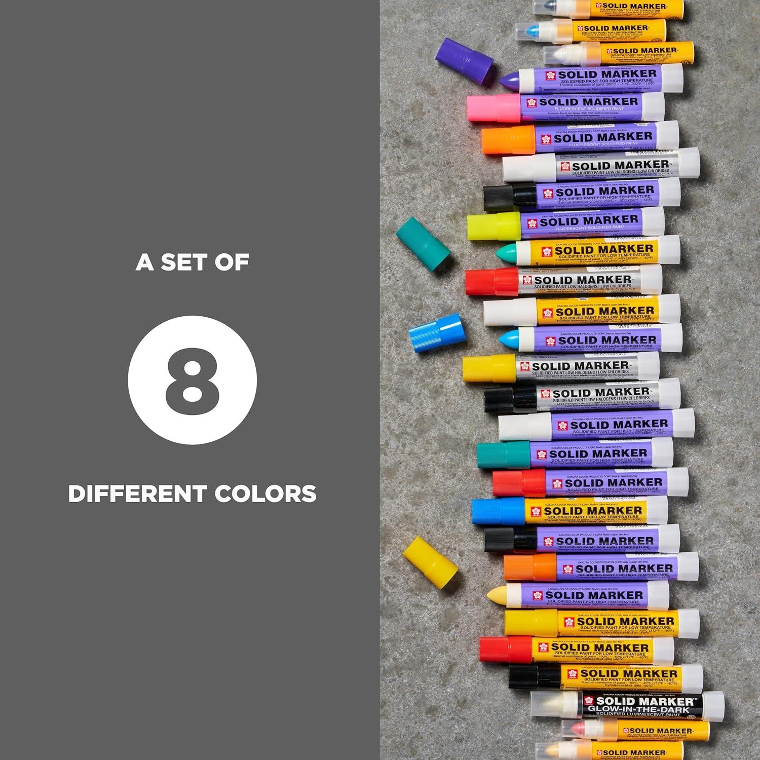 Sakura Solid Paint Markers – 8 Permanent Marker Paint Pens – Window, Wood & Glass Marker – Assorted Colors – White, Black, Yellow, Orange, Purple, Blue, Red & Green – 8 Pack