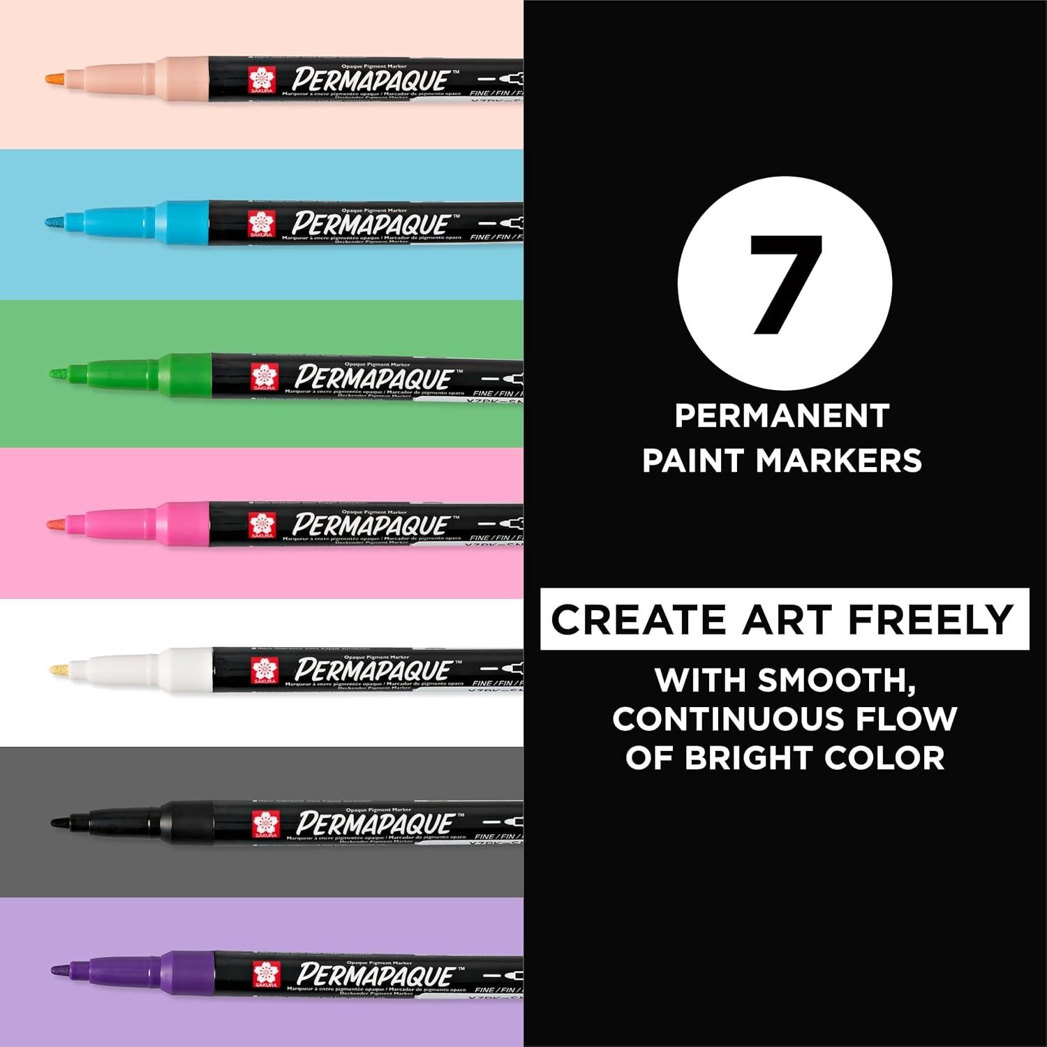SAKURA Permapaque Fine Point Markers, Bright 7 PK #58319(Bright)