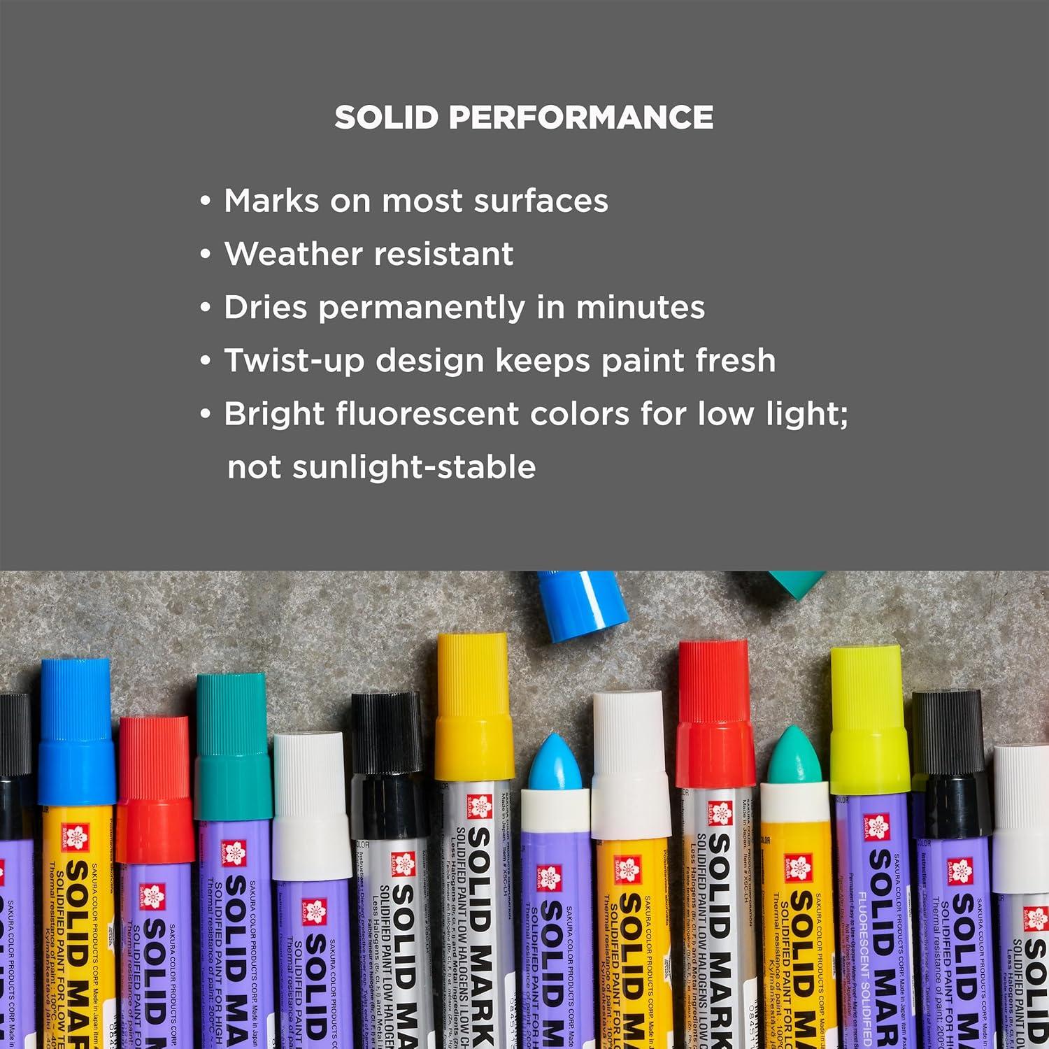 SAKURA Solid Marker – Mess-Free Paint Marker for Indoor & Outdoor Applications – Multi-Surface – Low Odor, No Drip & Non-Toxic – Quick Drying in 5-10 Minutes – 13mm Tip – Fluorescent Green – 3 Count