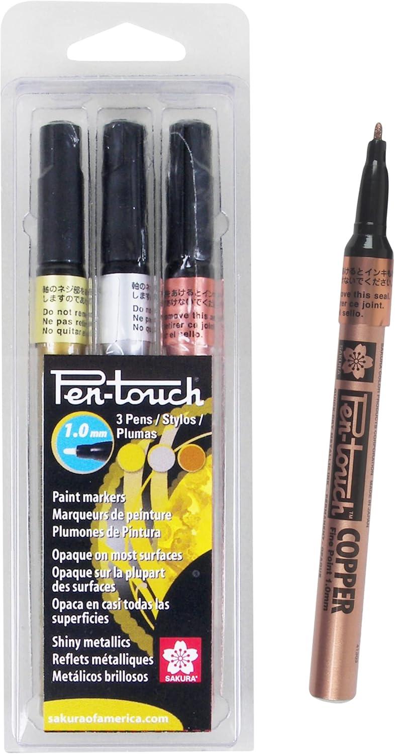 SAKURA Pen-Touch Paint Markers – Permanent Marker Pen – Assorted Metallic Colors – Fine Tip Size – 3 Pack & Pen-Touch Paint Markers Fine Tip Size – 7 Pack