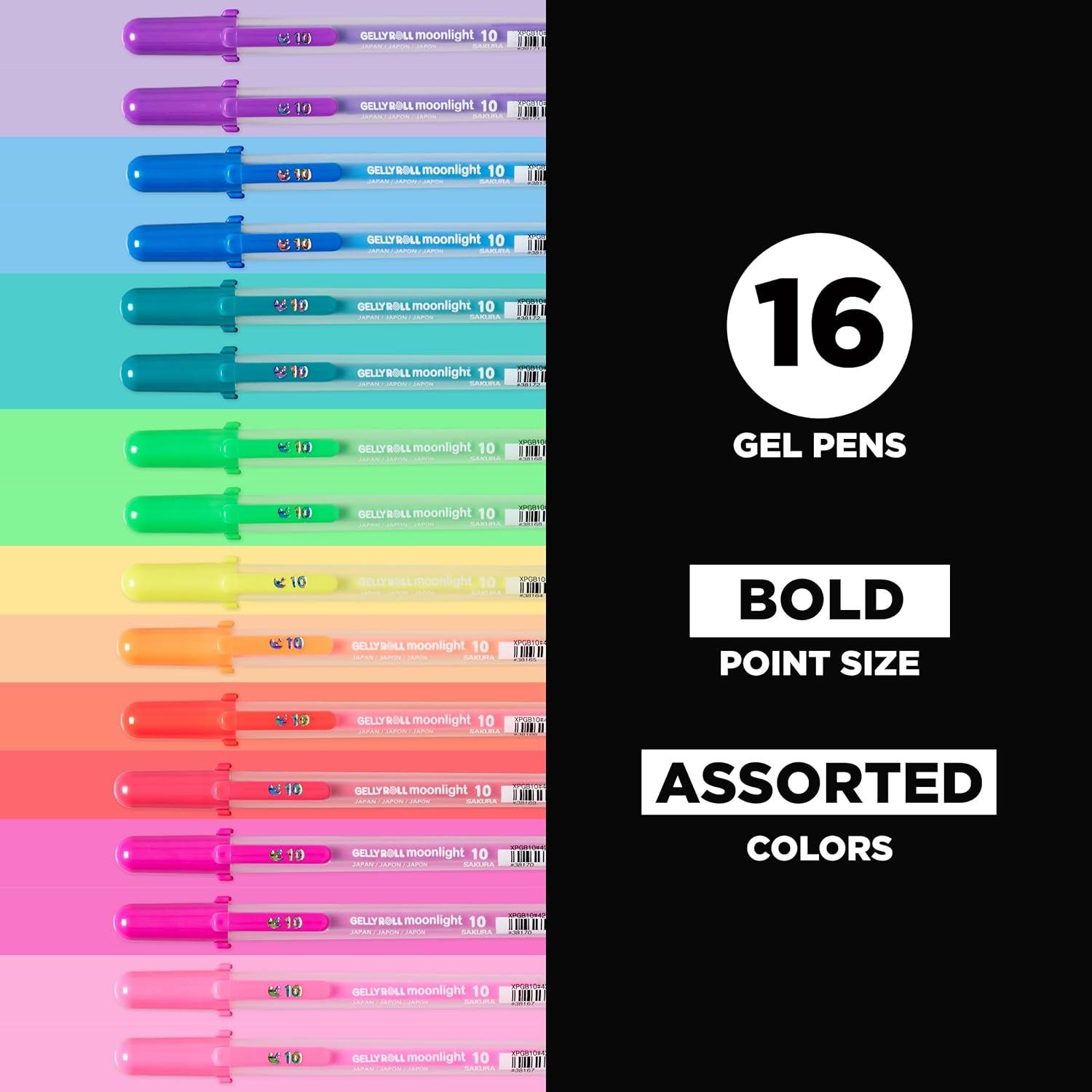 SAKURA Gelly Roll Moonlight 10 Pastel & Opaque Gel Pens – Bold Point Ink Pen for Journaling, Art, Calligraphy, or Drawing – Assorted Pastel Ink – Bold Line – 10 Pack(Bright)