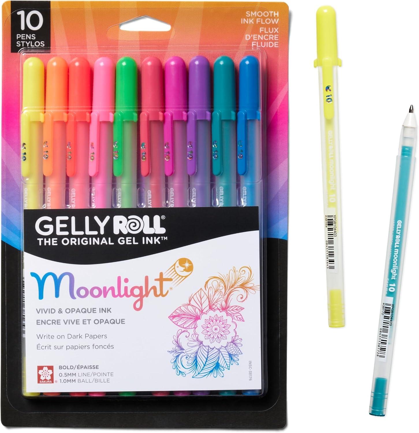 SAKURA Gelly Roll Moonlight 10 Pastel & Opaque Gel Pens – Bold Point Ink Pen for Journaling, Art, Calligraphy, or Drawing – Assorted Pastel Ink – Bold Line – 10 Pack(Bright)