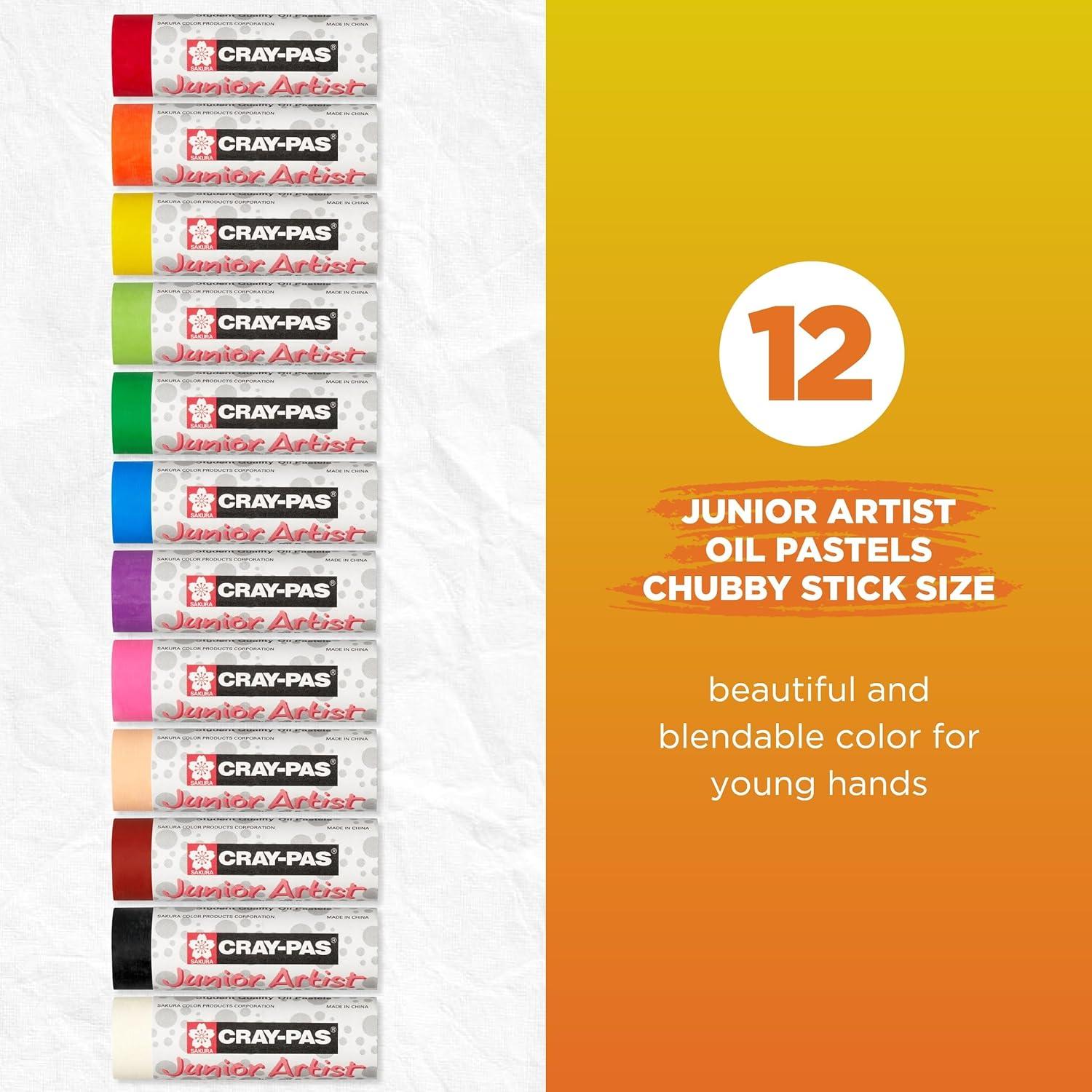 SAKURA Cray-Pas Junior Artist Oil Pastels, 16 Count (Pack of 1), Colors may vary(Chubbies 12 Color Set)