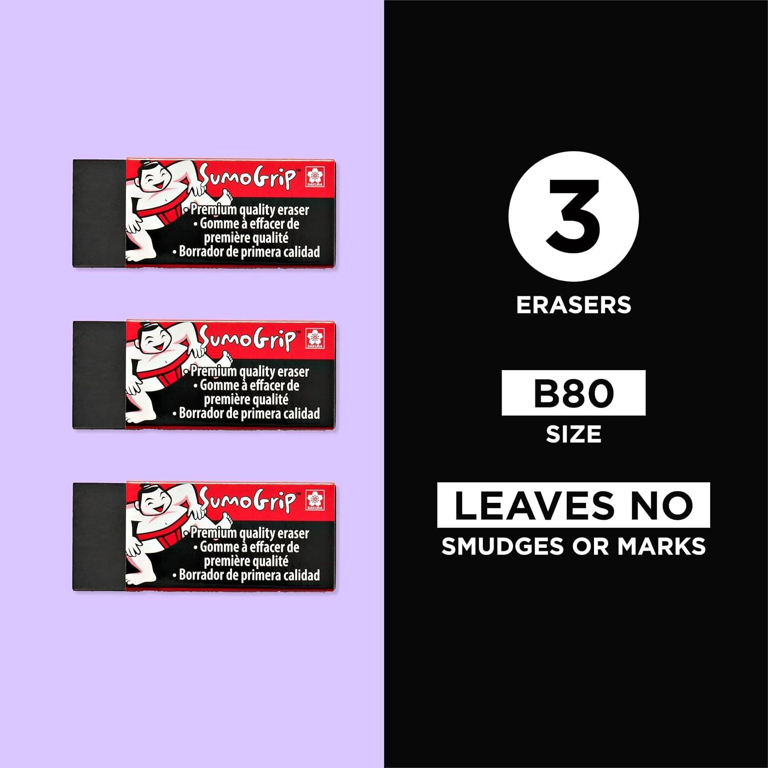 SAKURA 50258 Sumogrip Premium Block Eraser(SumoGrip Premium Block Eraser B80 – 3 CT)