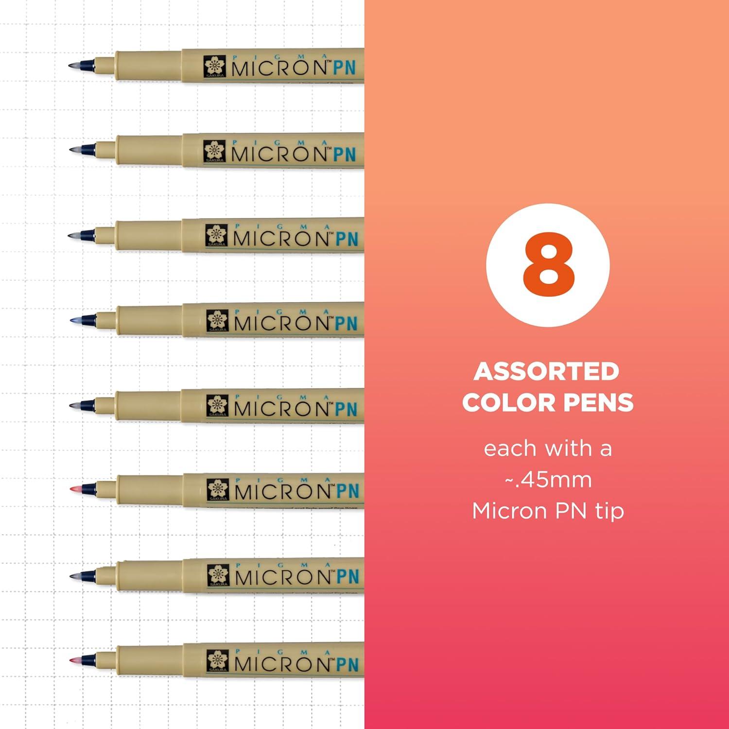 SAKURA Micron PN Soft Nib, 6 Ass’t Archival Colors, 50221(8 Pen Pack)
