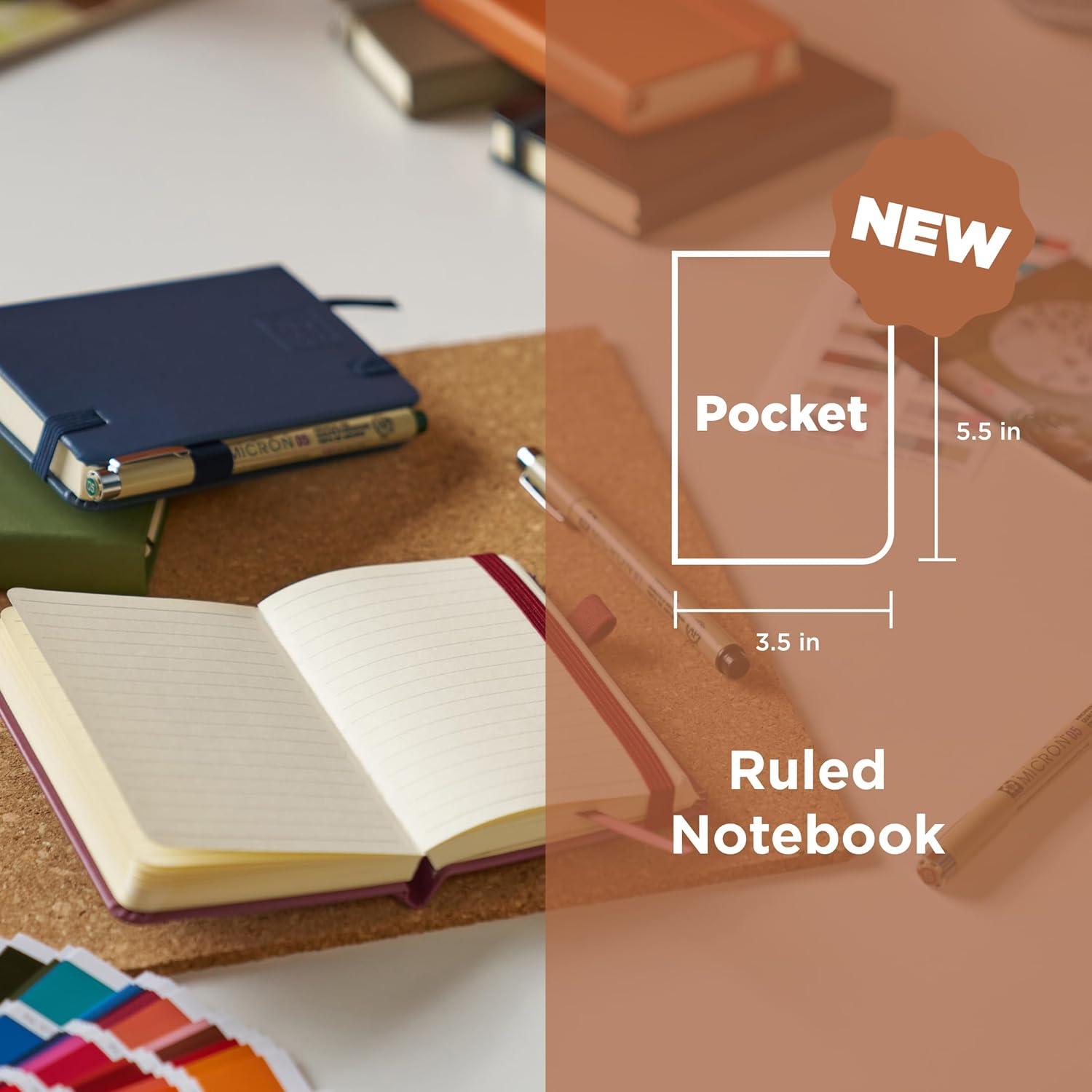 Sakura Notebook Ruled Pocket – Japanese-Inspired Lined Notebook for Effortless Writing – 140 GSM Paper – Built-in Pen Holder – 3.5 x 5.5″ – Pine Needle, Deep Indigo & Mulberry – 3 Count(Black  Cinder & Amber)