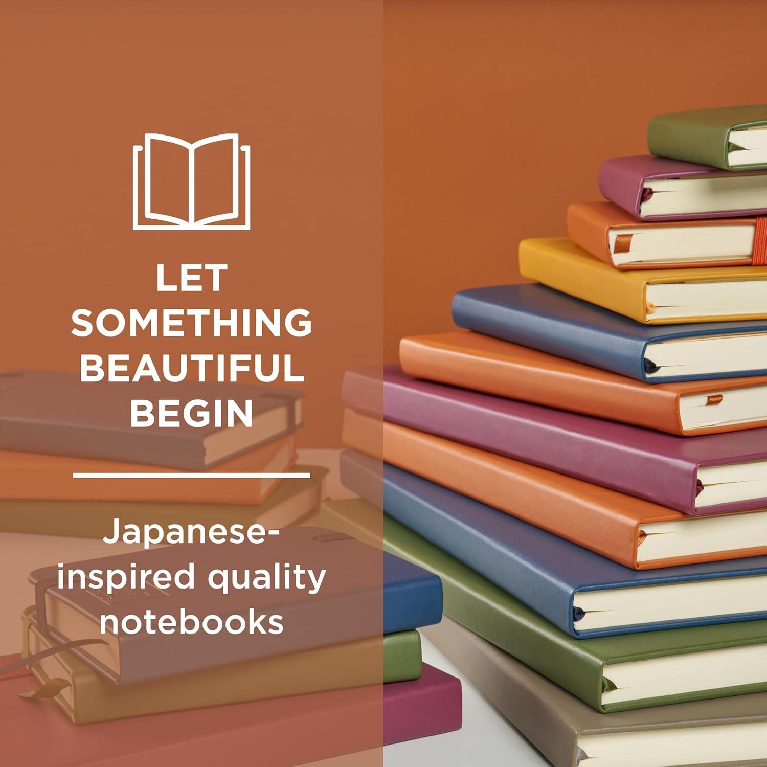 Sakura Notebook Ruled A5 – Japanese-Inspired Lined Notebook for Effortless Writing – 140 GSM Paper – Hardcover – Built-in Pen Holder – Expandable Inner Pocket – Flat-Lay – 5.1 x 8.3″ – Mulberry(Amber)