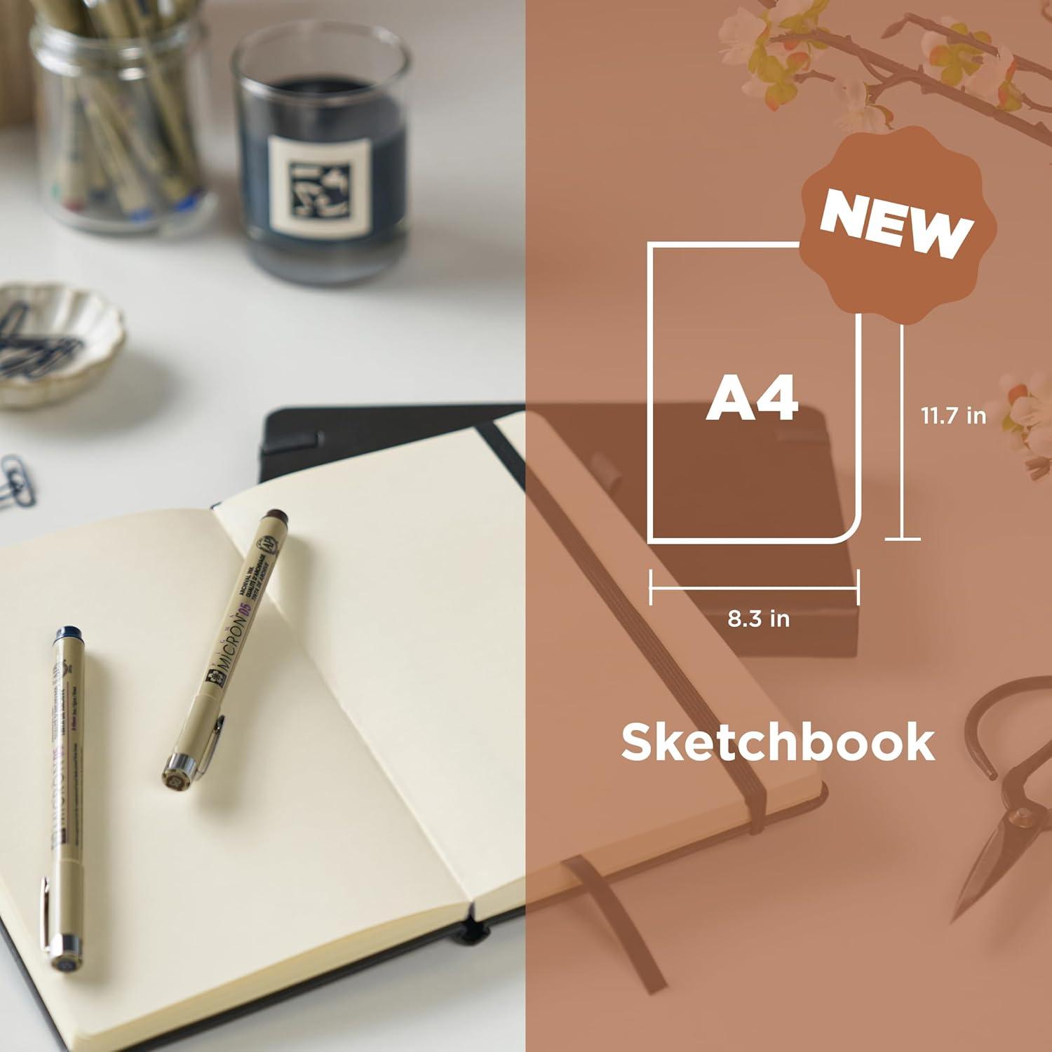Sakura Sketchbook A4 – Drawing Sketchbook for Visual Journaling, Effortless Sketching & Personal Use – 140 GSM Paper – Hardcover Hardcover – 160 Pages – 8.3 x 11.7″ – Black – Black Paper(Cream Paper)