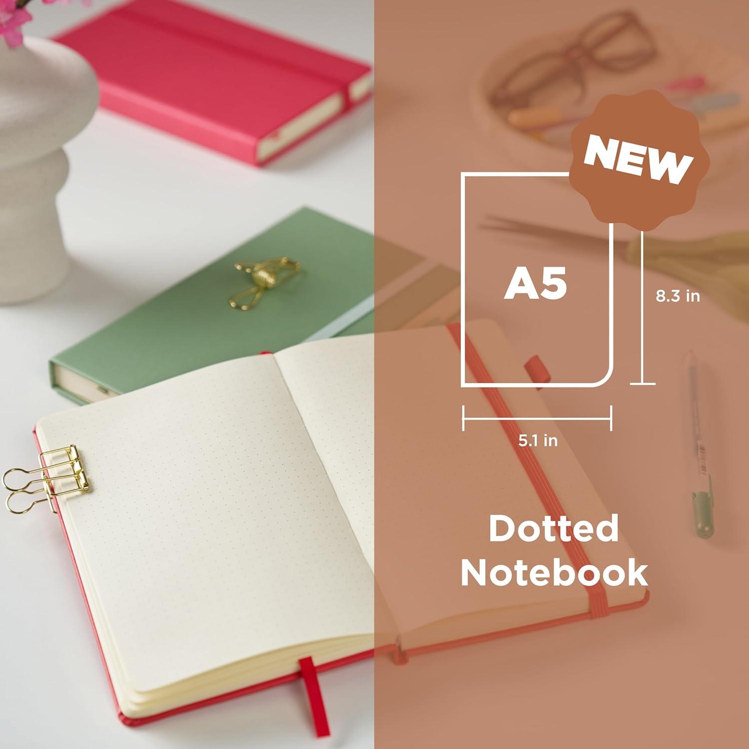 Sakura Notebook Dotted A5 – Japanese-Inspired Dotted Notebook for Effortless Writing – 140 GSM Paper – Hardcover – Expandable Inner Pocket – Flat-Lay Stitch Binding – 5.1 x 8.3″ – Plum Blossom(Pale Patina)