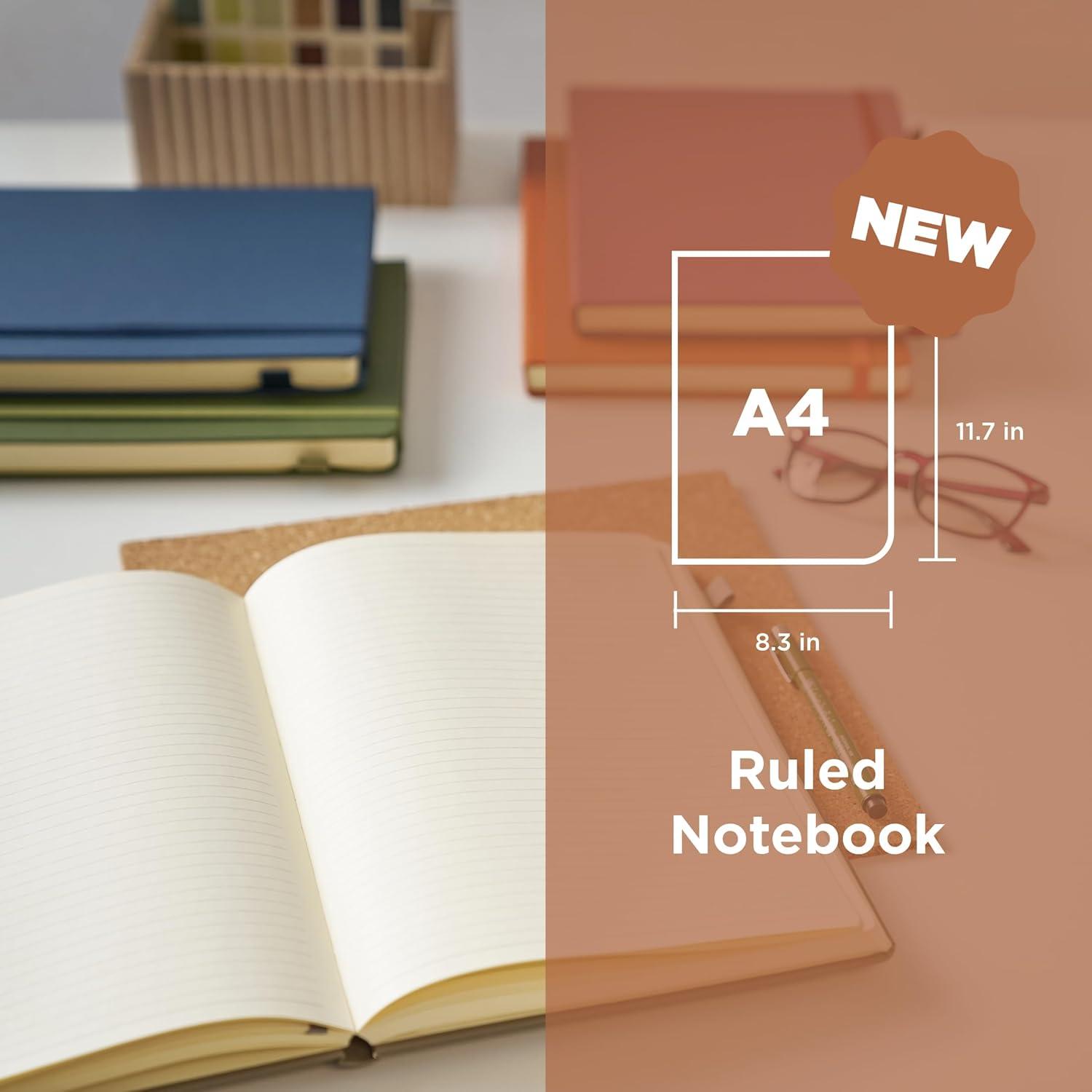 Sakura Notebook Ruled A4 – Japanese-Inspired Lined Notebook for Effortless Writing – 140 GSM Paper – Hardcover – Built-in Pen Holder – Expandable Inner Pocket – Flat-Lay – 8.3 x 11.7″ – Mulberry(Mulberry)