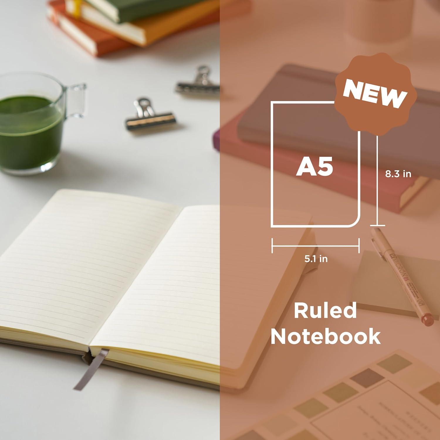 Sakura Notebook Ruled A5 – Japanese-Inspired Lined Notebook for Effortless Writing – 140 GSM Paper – Hardcover – Built-in Pen Holder – Expandable Inner Pocket – Flat-Lay – 5.1 x 8.3″ – Mulberry(Mulberry)