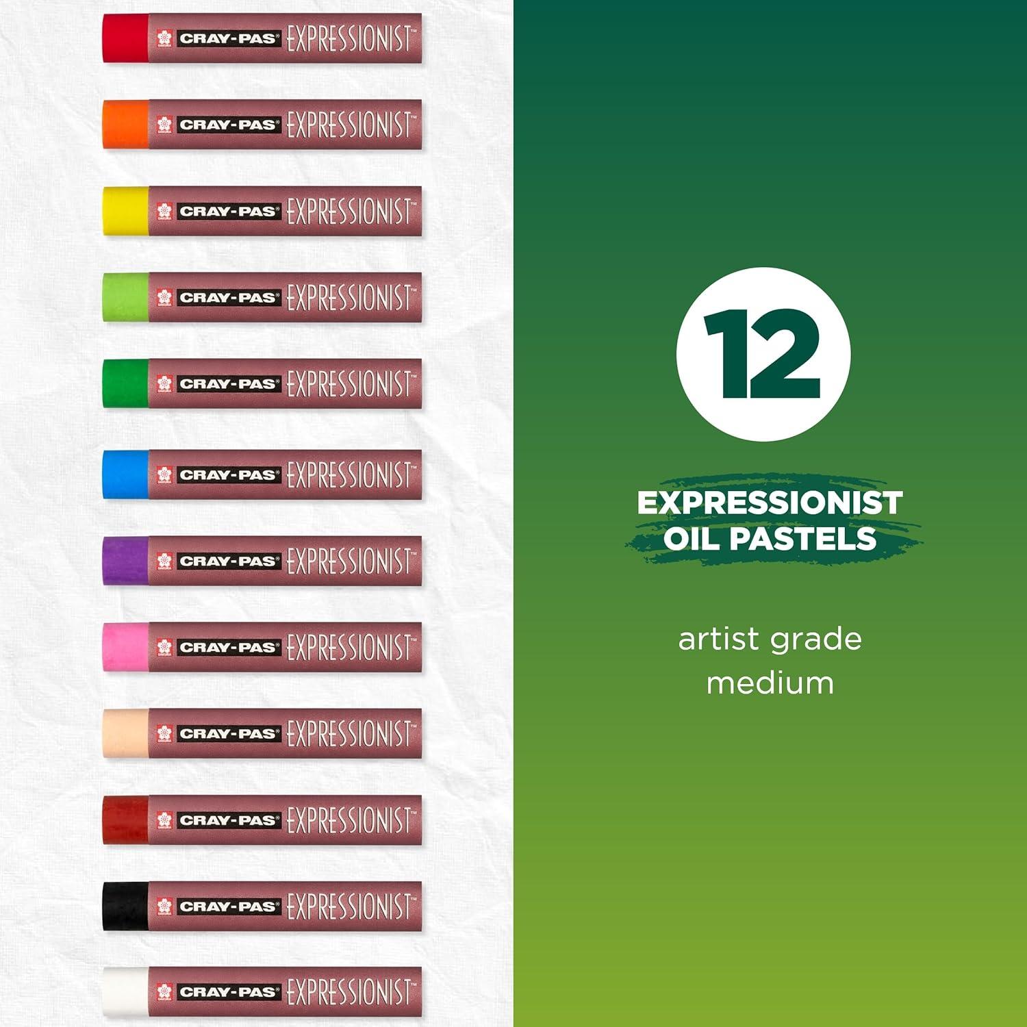 SAKURA XLP12 12-Piece Cray-Pas Expressionist Assorted Color Oil Pastel Set, Multicolor, 12 Color Set