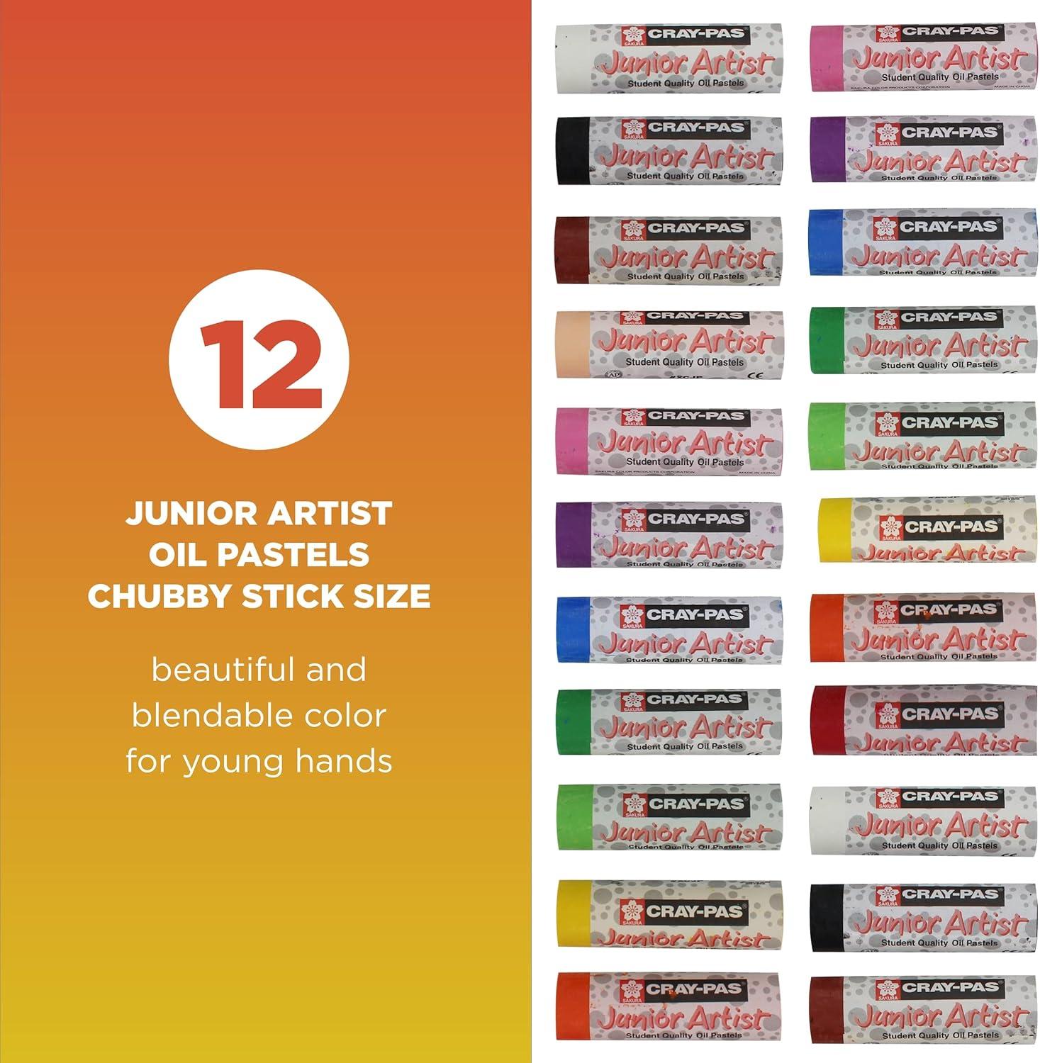 SAKURA Cray-Pas Junior Artist Oil Pastel Set – Chubbies Pastel Size – Soft Oil Pastels for Kids & Artists – 12 Colors & Soft Oil Pastels for Kids & Artists – 50 Sticks