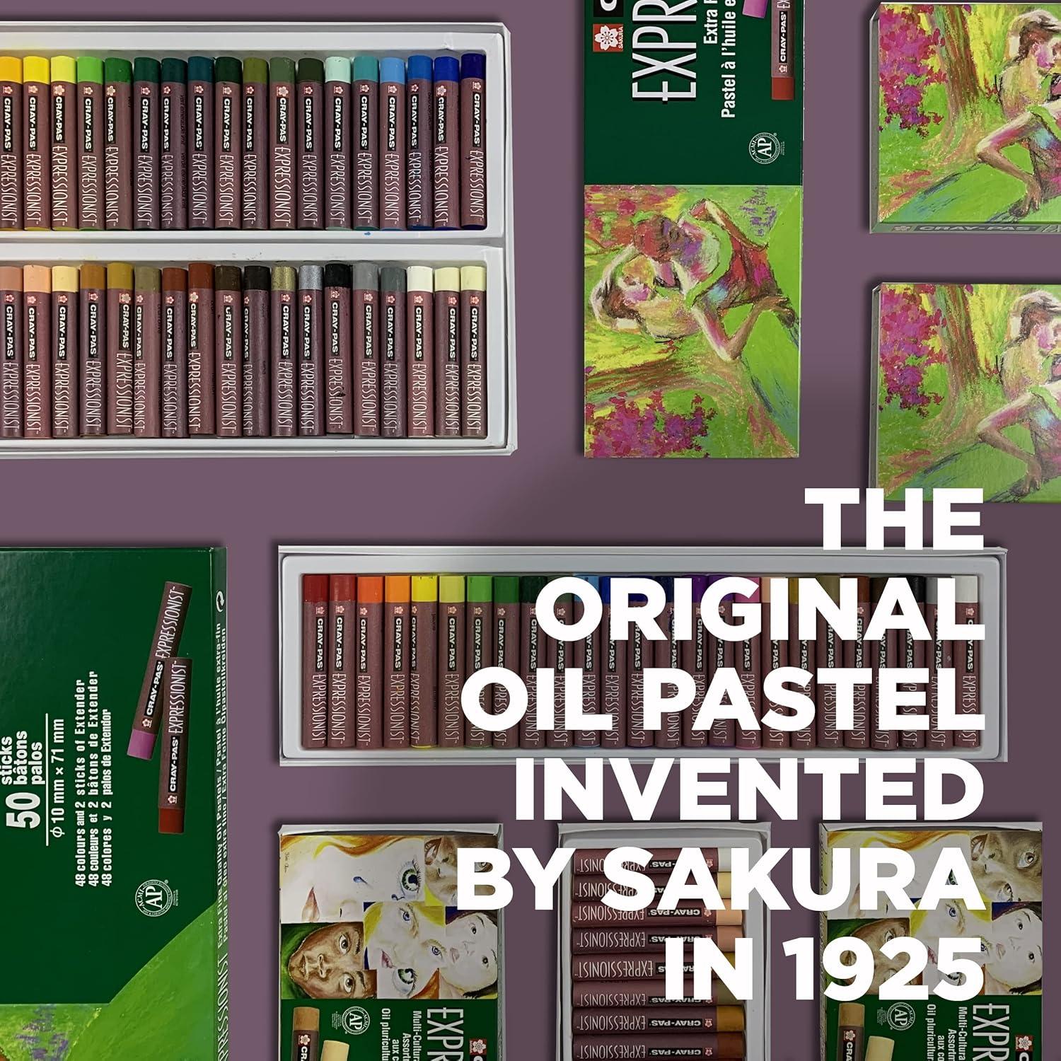 SAKURA Oil Pastels, Cray-Pas Expressionist – 50 Sticks Set & Multi-Cultural – 12 Colors, Soft Oil Pastels for Artists, Premium Quality