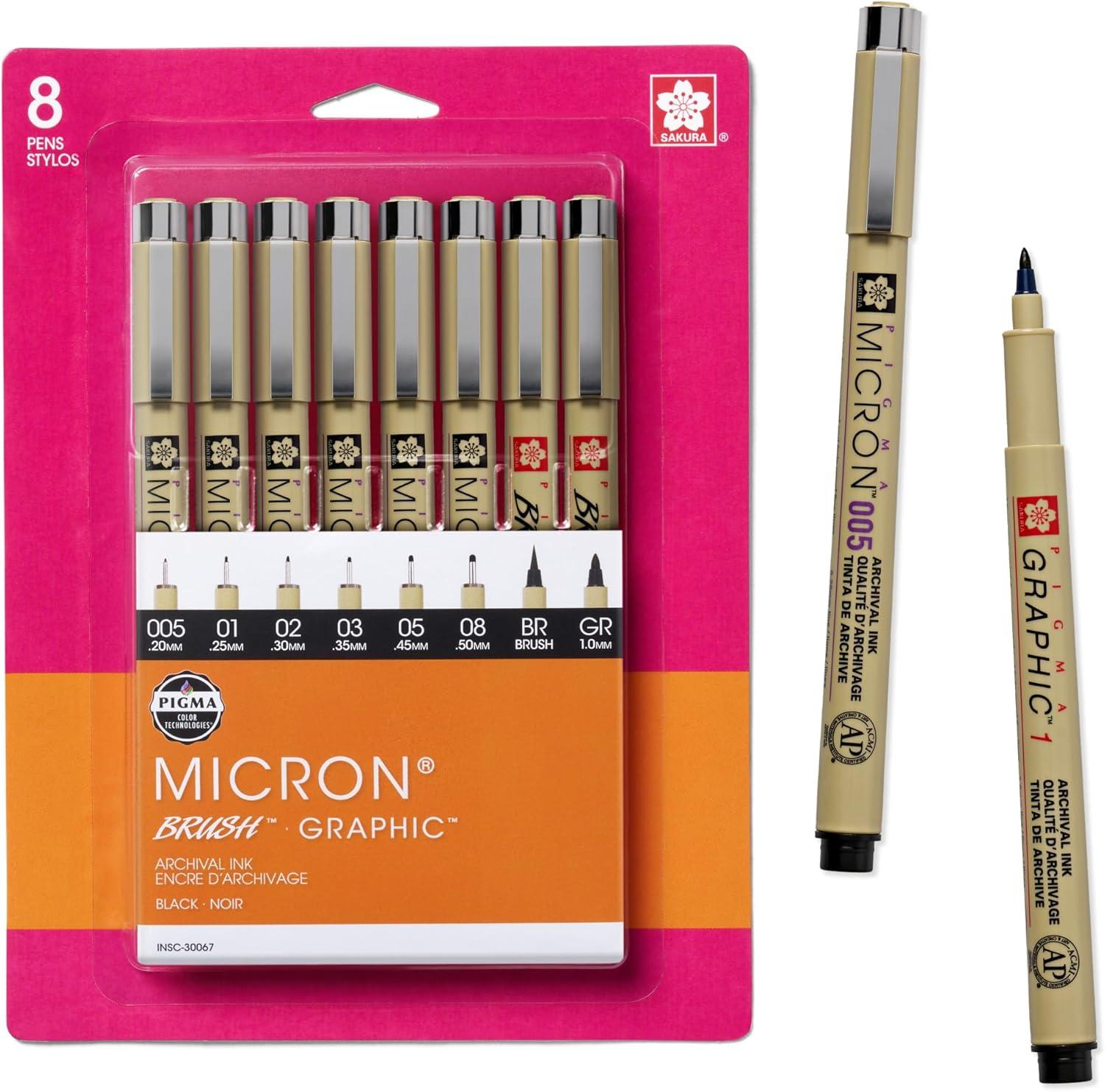 SAKURA Pigma Micron Fineliner Pens – Archival Black Ink Pens – Pens for Writing, Drawing, or Journaling – Assorted Point Sizes – 6 Pack(Black)