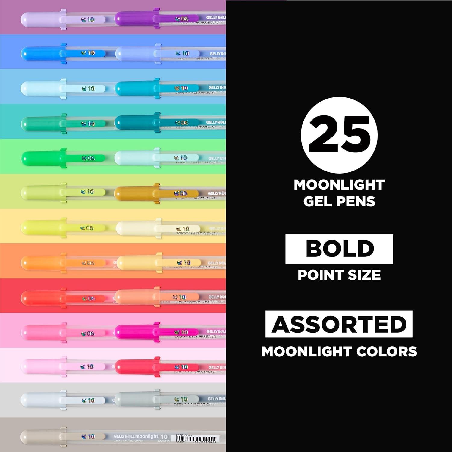 SAKURA Gelly Roll Moonlight Size 10 Gel Pens – Bold Point Ink Pen for Journaling, Art, Calligraphy, or Drawing – Assorted Colored Ink – Bold Line – 25 Pack