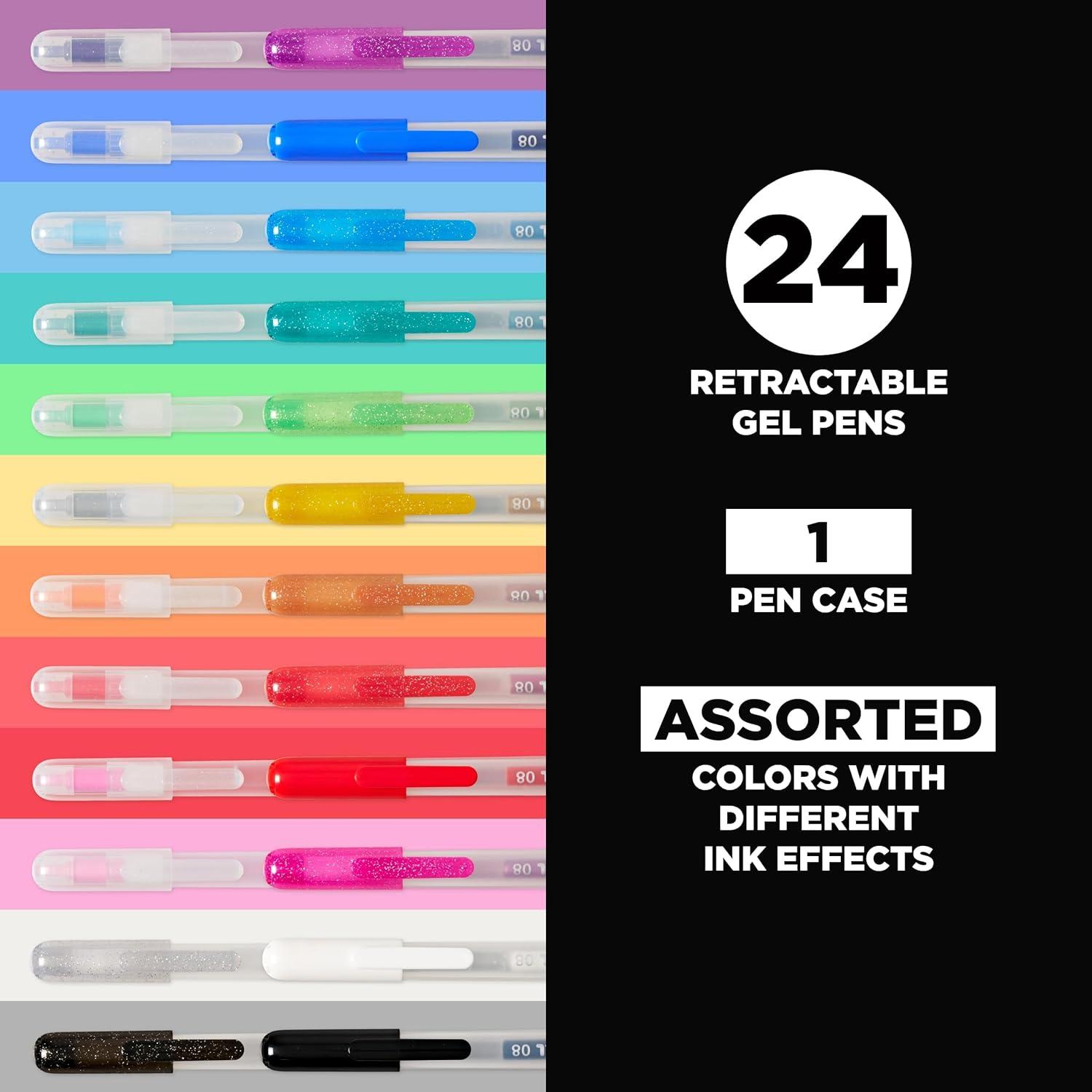 SAKURA Gelly Roll Retractable Gel Pens Colored – Assorted Gel Color Pens with Different Effects – 08 Medium Point Ink Pen for Journaling, Art, or Drawing – 1 Pen Case – Assorted Colored Ink – 24 Pens