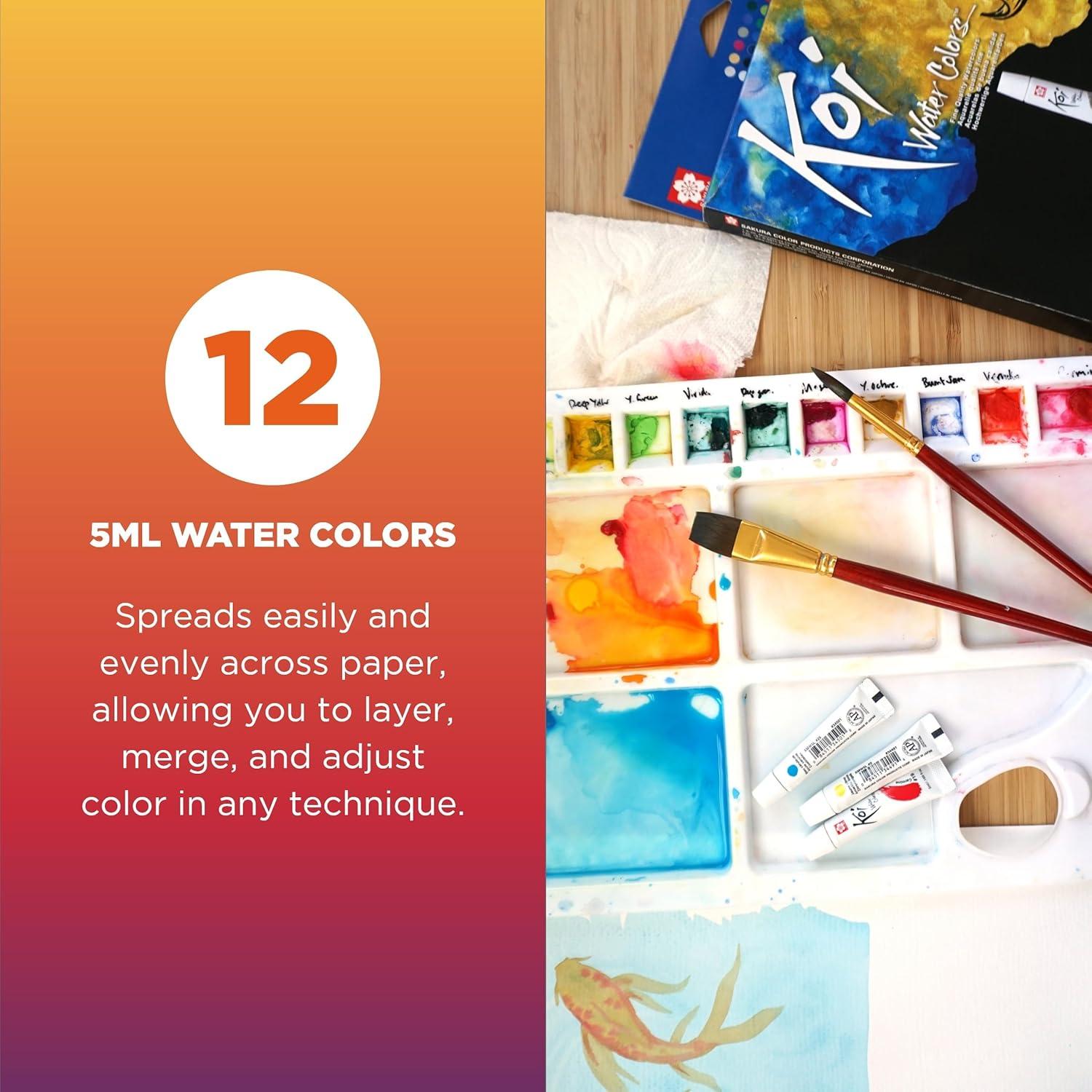 SAKURA Koi Water Color Paint, 5ml Tubes, 24 Colors XMW5L-24SET(12 Colors)