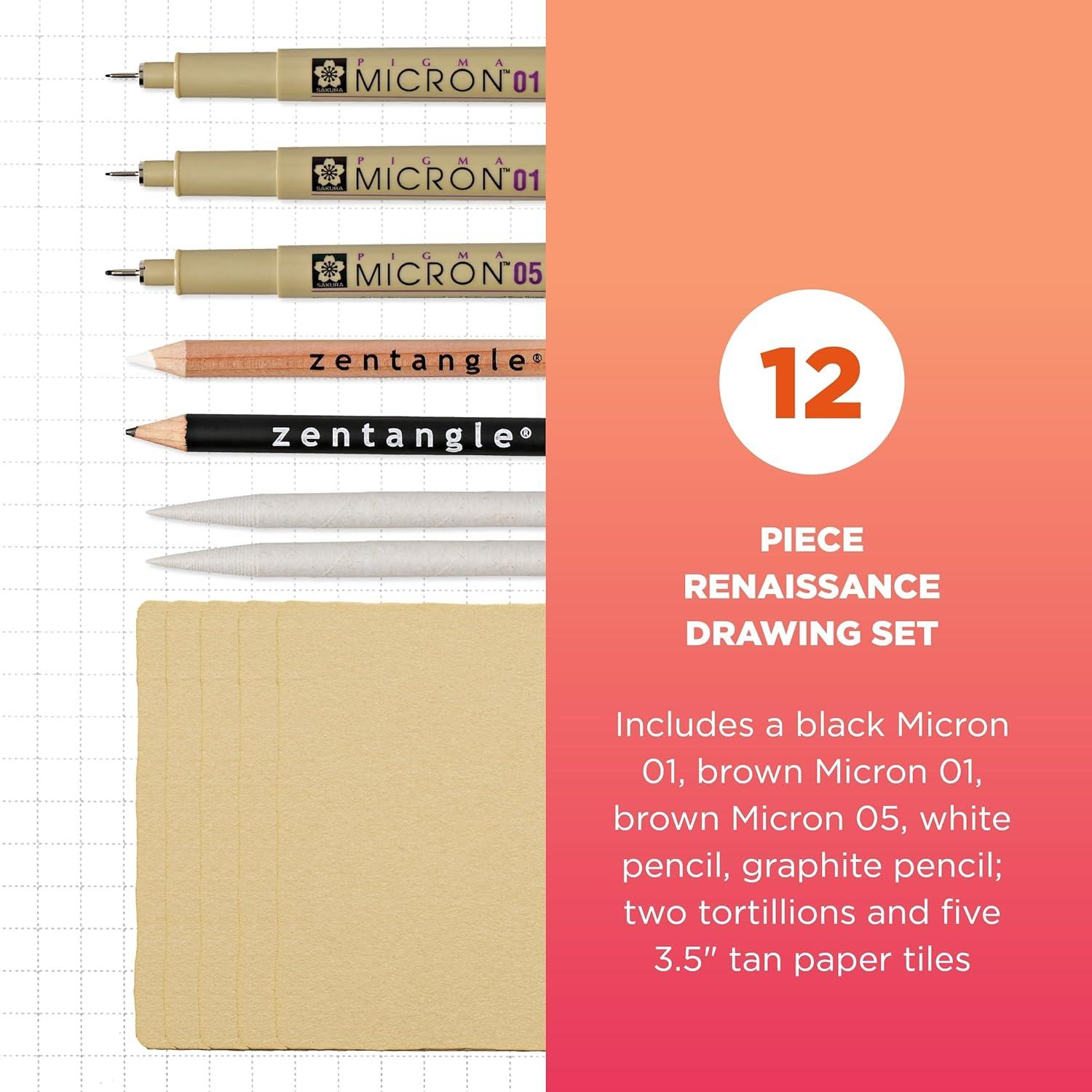SAKURA #50113 Zentangle 11 Pc Set w/Zendala Round WhiteTiles (4-5/8″ in Diameter), white(1 Count (Pack of 12))