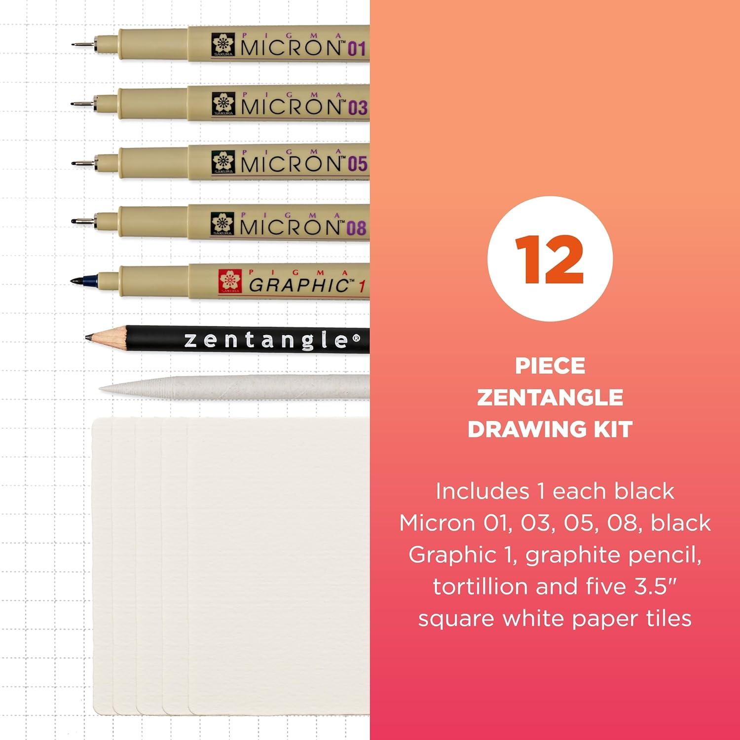 SAKURA #50113 Zentangle 11 Pc Set w/Zendala Round WhiteTiles (4-5/8″ in Diameter), white(12-Piece Set – 3.5″)