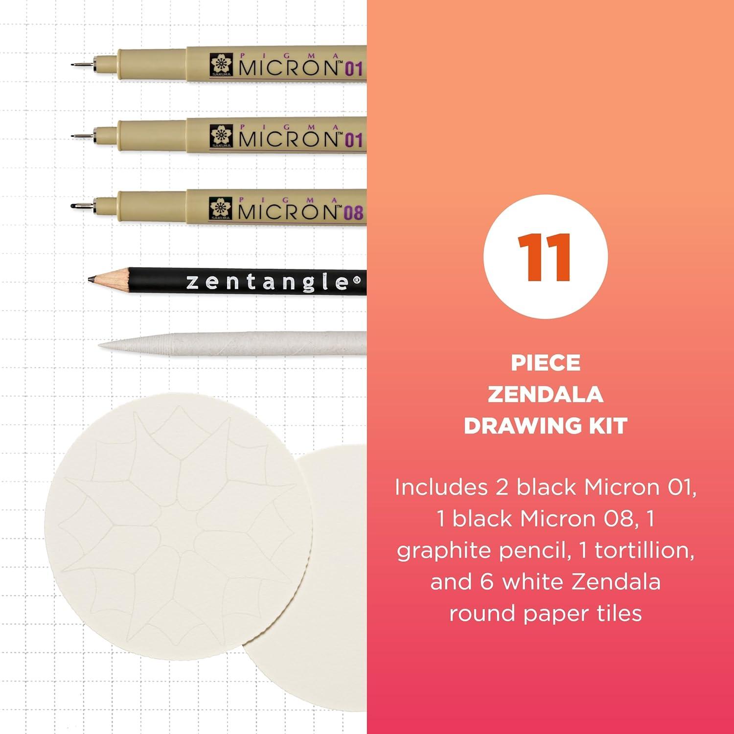 SAKURA #50113 Zentangle 11 Pc Set w/Zendala Round WhiteTiles (4-5/8″ in Diameter), white(11-Piece Set – 4-5/8″ Round)